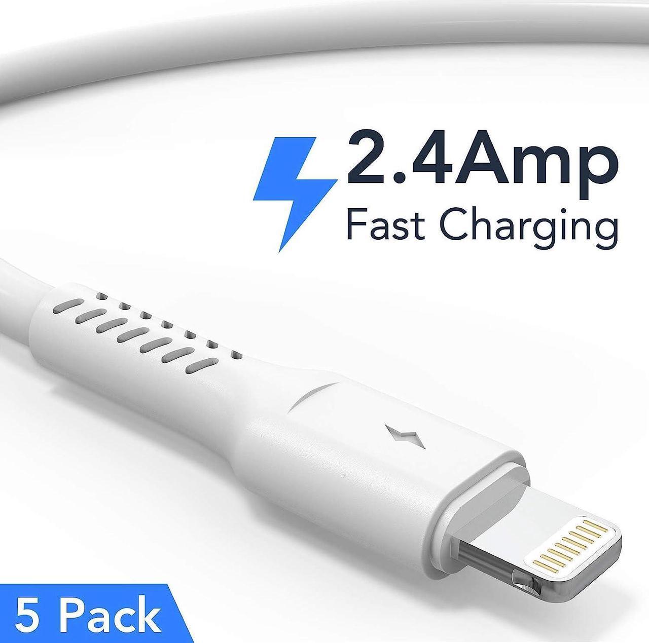Alt view image 2 of 7 - 1ft iPhone Charge Cable Short 5Pack USB to Lightning Cord for Fast Charging Stations 1 Foot Compatible with Apple iPhone 12 11 Pro Max Xs 8 7 6 5 Plus iPad Air/Mini