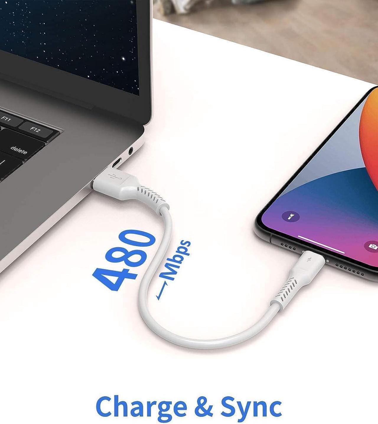 Alt view image 3 of 7 - 1ft iPhone Charge Cable Short 5Pack USB to Lightning Cord for Fast Charging Stations 1 Foot Compatible with Apple iPhone 12 11 Pro Max Xs 8 7 6 5 Plus iPad Air/Mini
