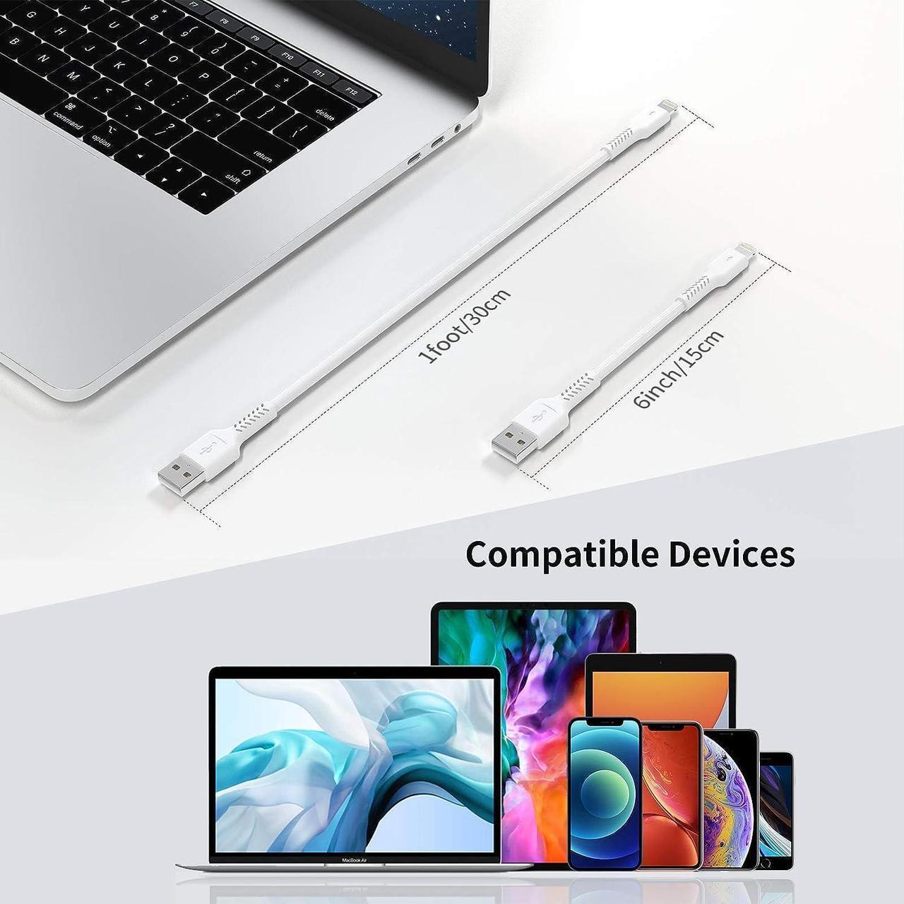 Alt view image 7 of 7 - 1ft iPhone Charge Cable Short 5Pack USB to Lightning Cord for Fast Charging Stations 1 Foot Compatible with Apple iPhone 12 11 Pro Max Xs 8 7 6 5 Plus iPad Air/Mini