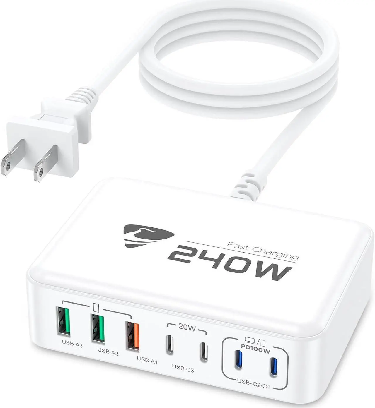 Main image of USB C Charger 240W USB C Charger Block 7-Port USB C Fast Charging Station USB C + USB A Wall Plug Power Adapter Multiport USB C Charger Compatible with MacBook Pro/Air iPhone 16/15/14/13  S24