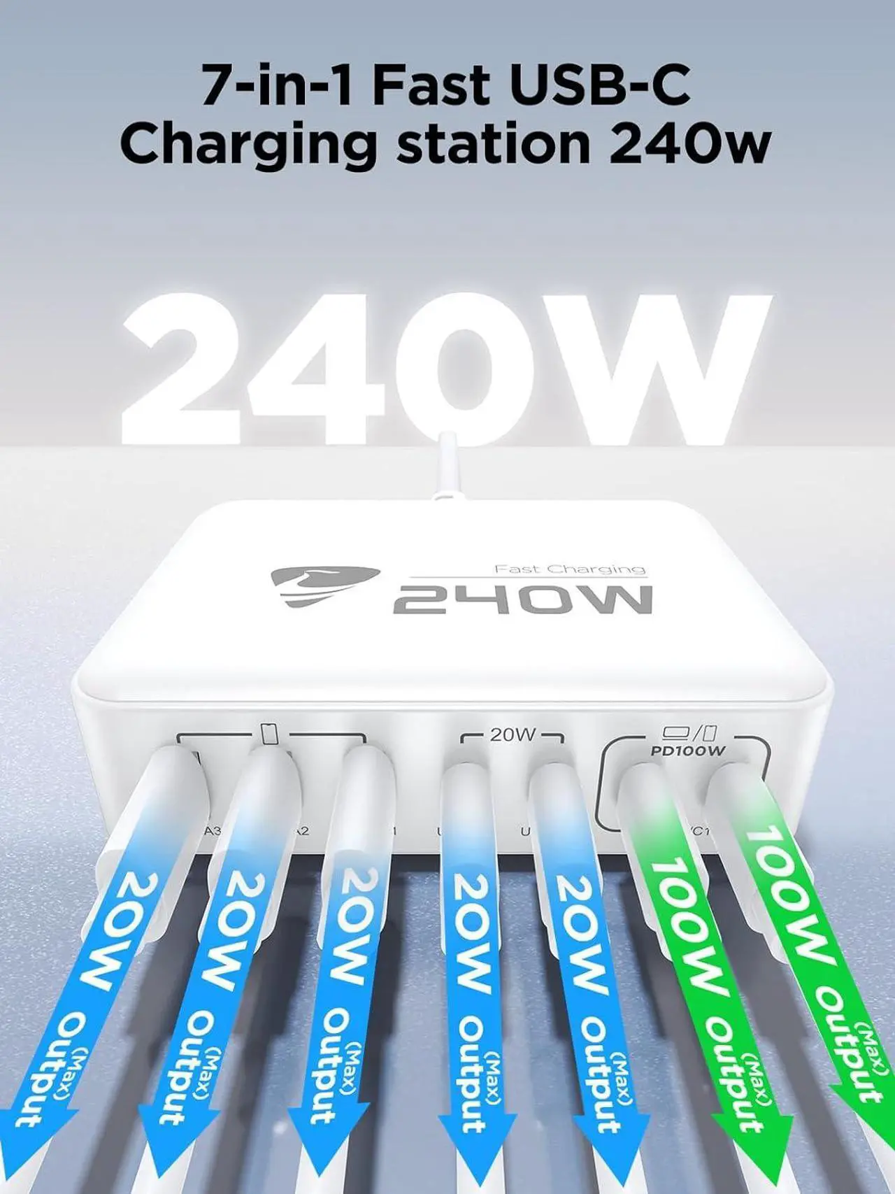 Alt view image 2 of 7 - USB C Charger 240W USB C Charger Block 7-Port USB C Fast Charging Station USB C + USB A Wall Plug Power Adapter Multiport USB C Charger Compatible with MacBook Pro/Air iPhone 16/15/14/13  S24