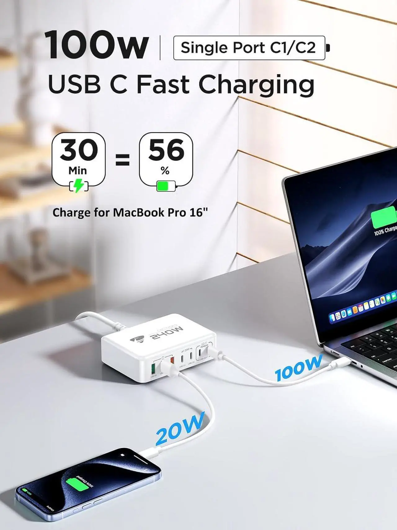 Alt view image 4 of 7 - USB C Charger 240W USB C Charger Block 7-Port USB C Fast Charging Station USB C + USB A Wall Plug Power Adapter Multiport USB C Charger Compatible with MacBook Pro/Air iPhone 16/15/14/13  S24