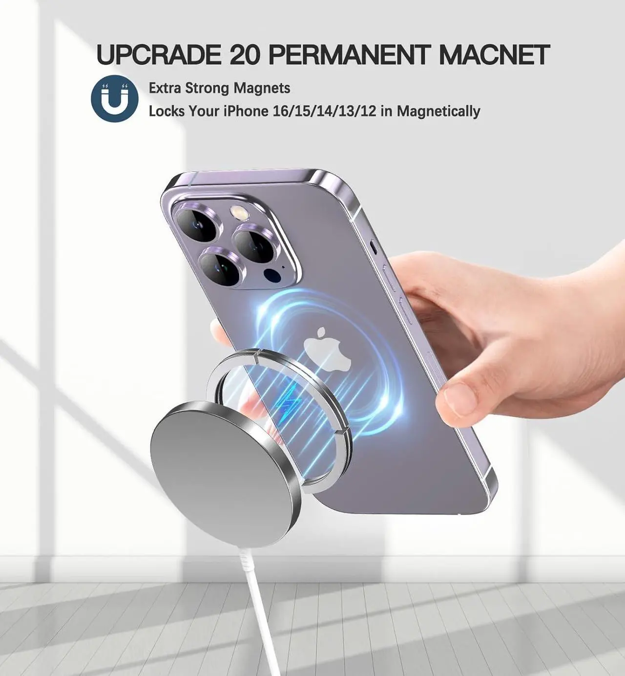 Alt view image 4 of 7 - Magnetic Wireless Charger 15W Fast Mag Safe Charger for Cell Phone 16 Pro Max/16 Pro/16 Plus/16/15/14/13/12 Series 2 Pack Charging Pad for AirPods 3/2/Pro 2/Pro Mag-Safe Original Replacement