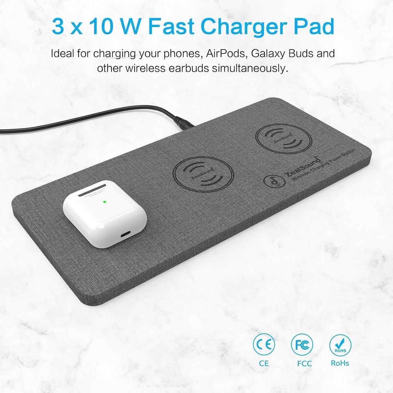 Alt view image 3 of 7 - Wireless Charging Pad Ultra-Slim Triple Wireless Charger Station for Multiple 3 Devices & New Airpods Ultra Slim PU Leather Wireless Charging Mat W/AC Adapter for Smartphone Phone (Gray)
