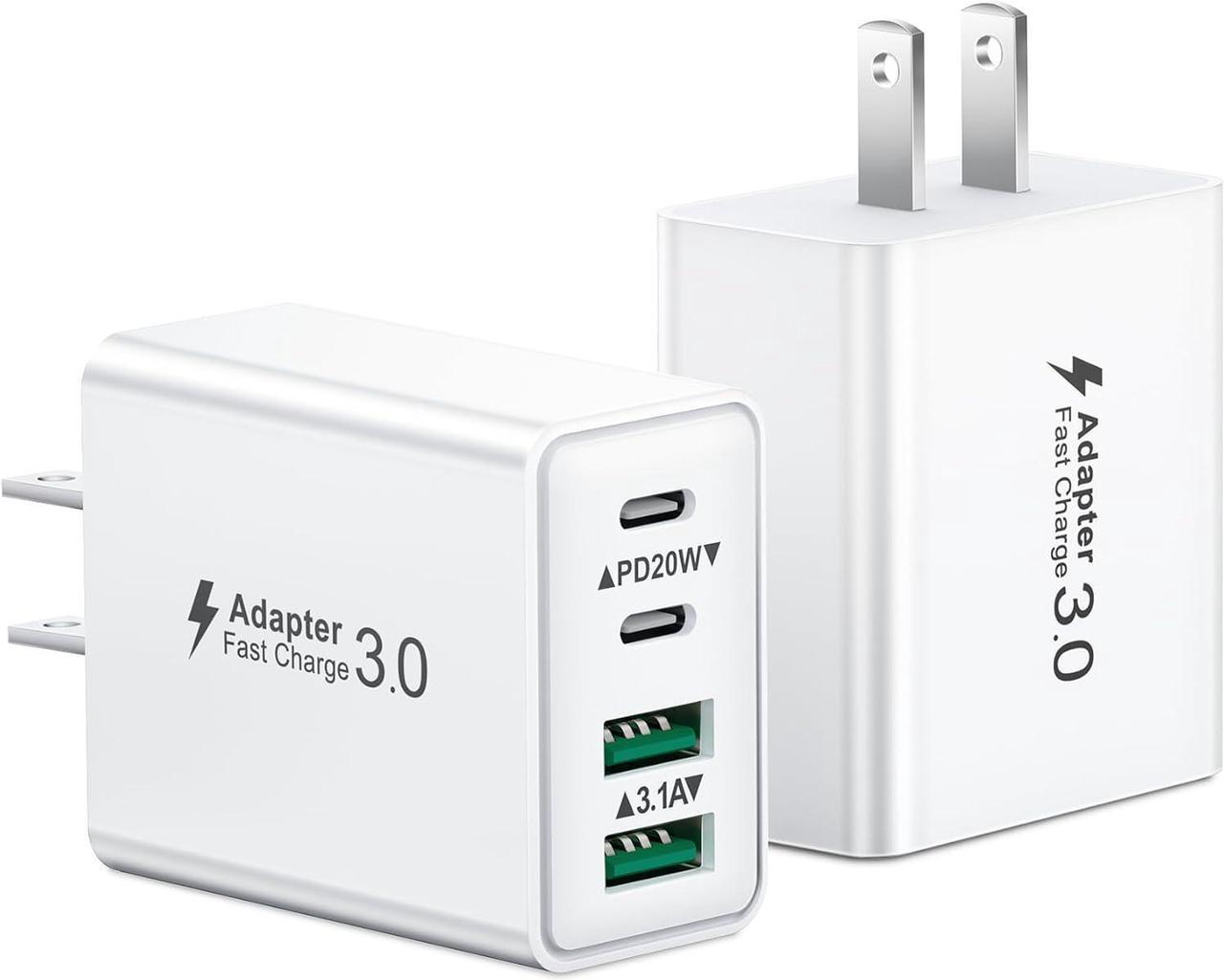 Main image of USB C Charger Block 2Pack 40W 4-Port Type C Fast Charging Block Dual PD Power Adapter+QC Plug Double USB Wall Charger Blocks Multiple USBC Charging Cube for iPhone 16 15 14 13 12 11 Pro Max