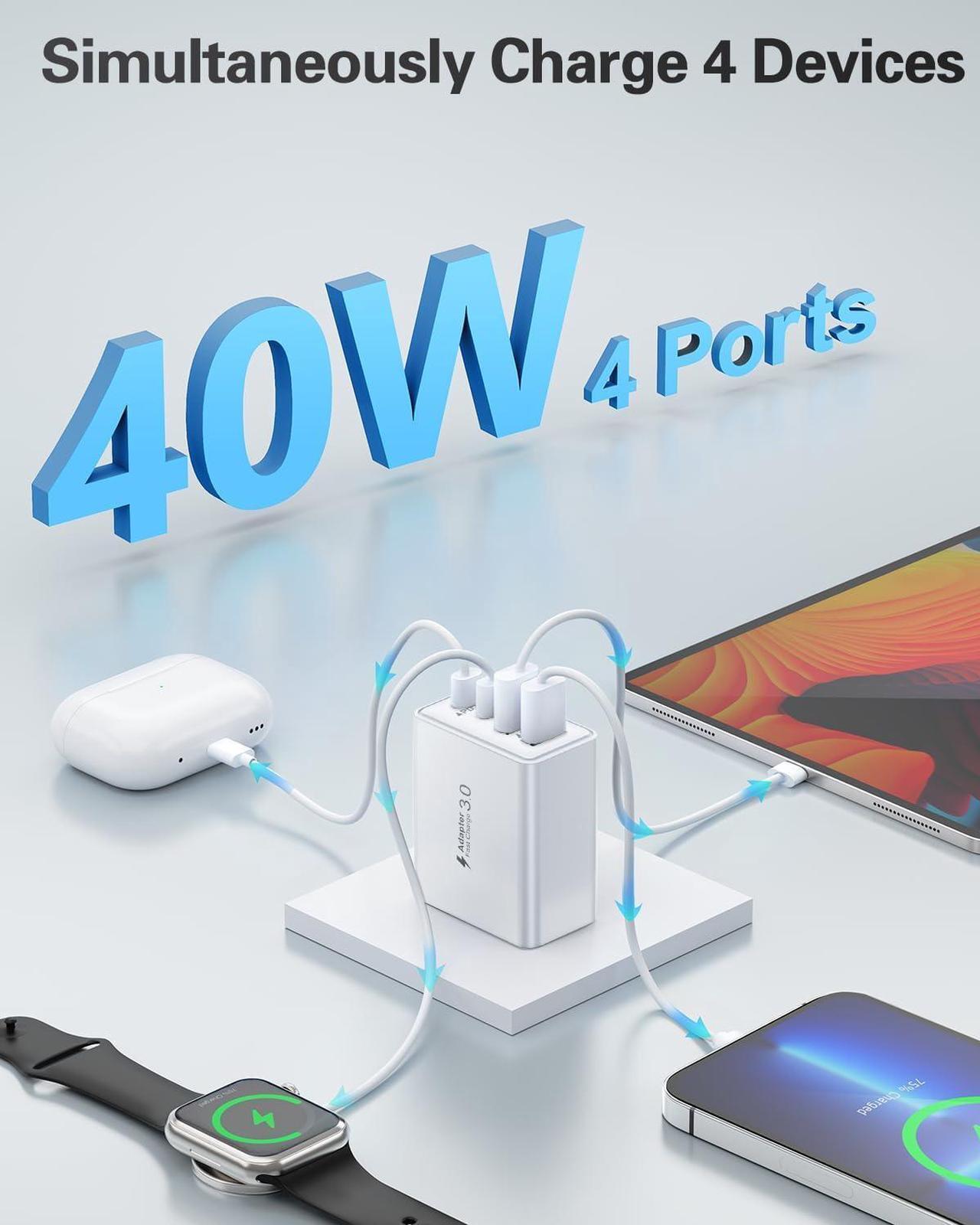 Alt view image 3 of 6 - USB C Charger Block 2Pack 40W 4-Port Type C Fast Charging Block Dual PD Power Adapter+QC Plug Double USB Wall Charger Blocks Multiple USBC Charging Cube for iPhone 16 15 14 13 12 11 Pro Max
