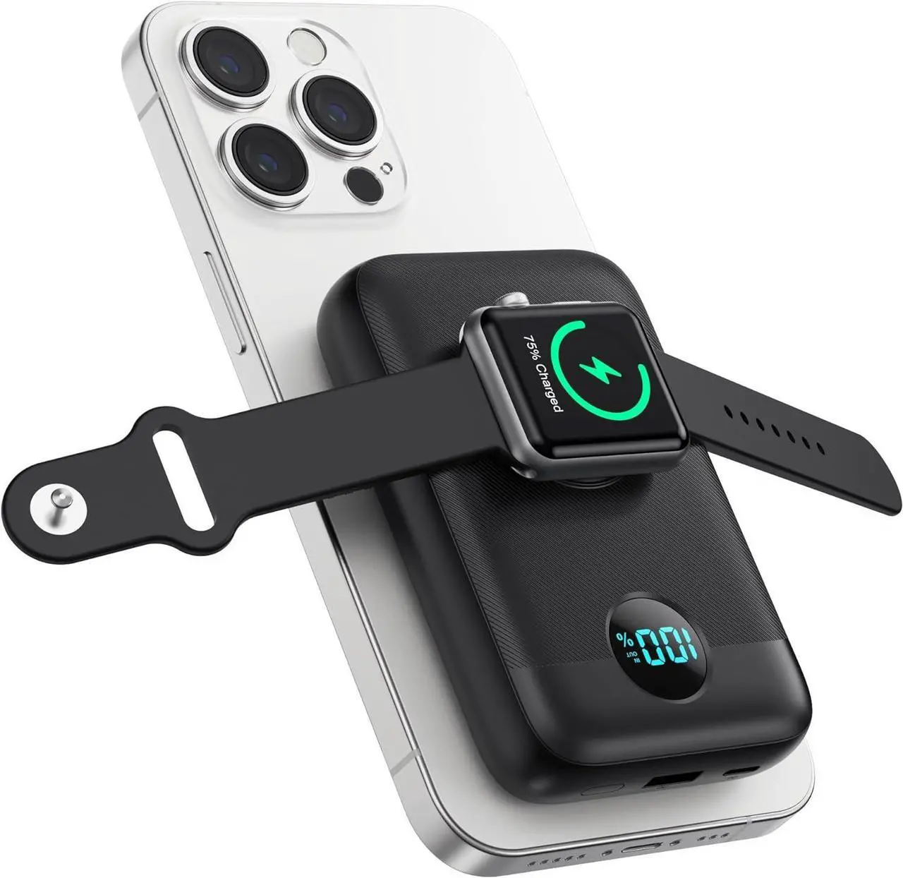 Main image of Magnetic Portable Charger 10800mAh 4-in-1 Wireless Power Bank with iWatch Charger QC4.0+20W PD Fast Charging USB C Battery Pack with LCD Display for Magsafe iPhone 16/15/14/13/12 Series  Watch