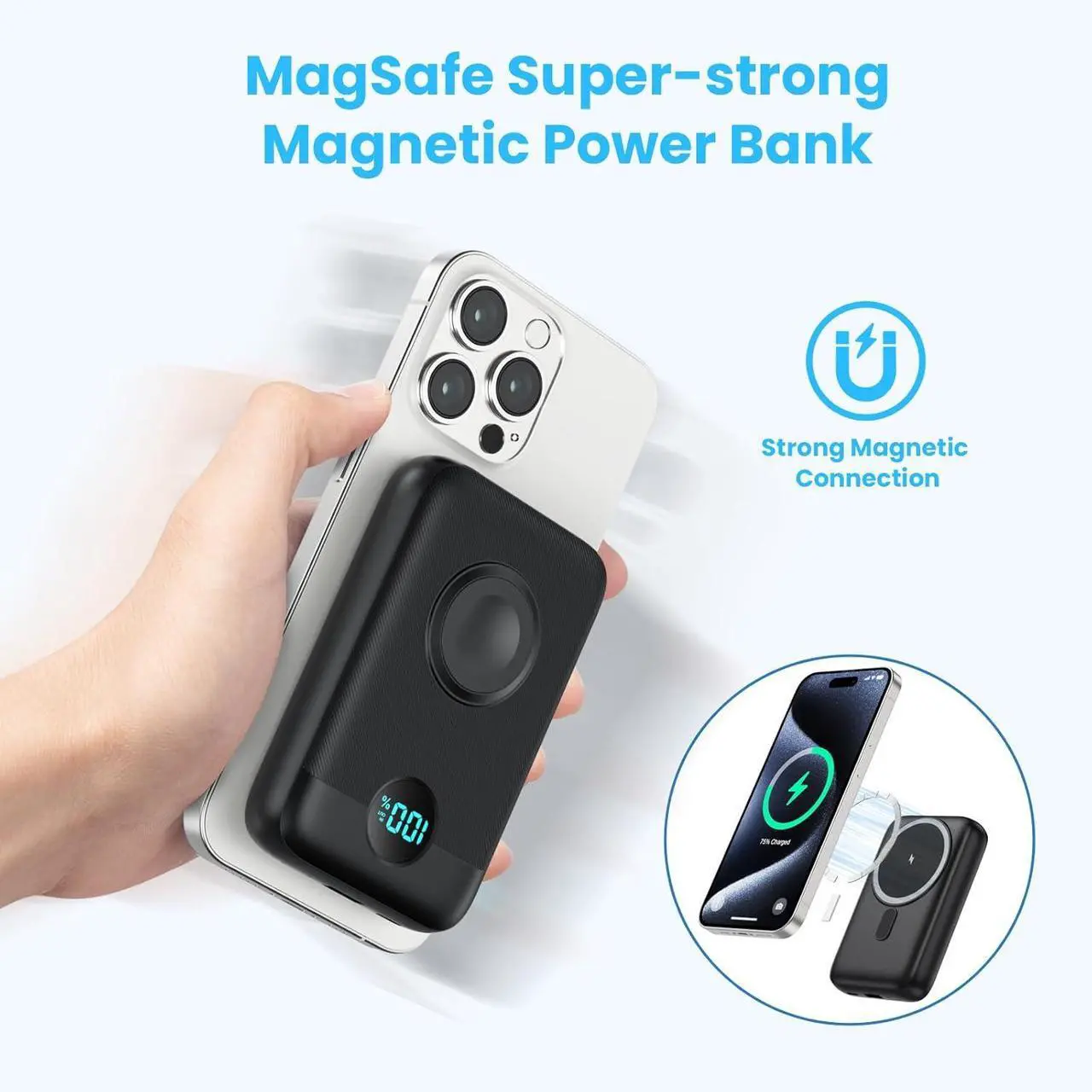 Alt view image 3 of 7 - Magnetic Portable Charger 10800mAh 4-in-1 Wireless Power Bank with iWatch Charger QC4.0+20W PD Fast Charging USB C Battery Pack with LCD Display for Magsafe iPhone 16/15/14/13/12 Series  Watch