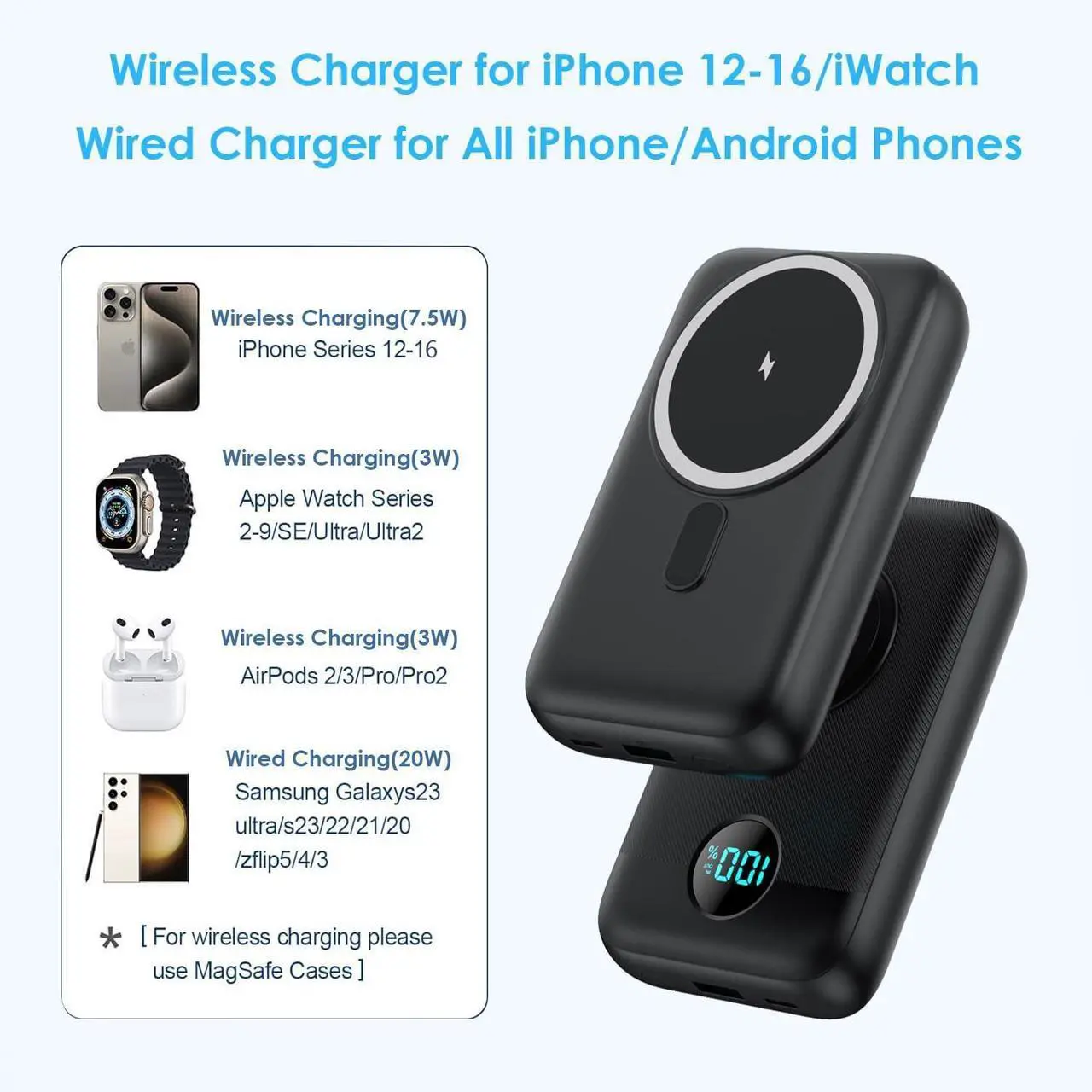 Alt view image 7 of 7 - Magnetic Portable Charger 10800mAh 4-in-1 Wireless Power Bank with iWatch Charger QC4.0+20W PD Fast Charging USB C Battery Pack with LCD Display for Magsafe iPhone 16/15/14/13/12 Series  Watch