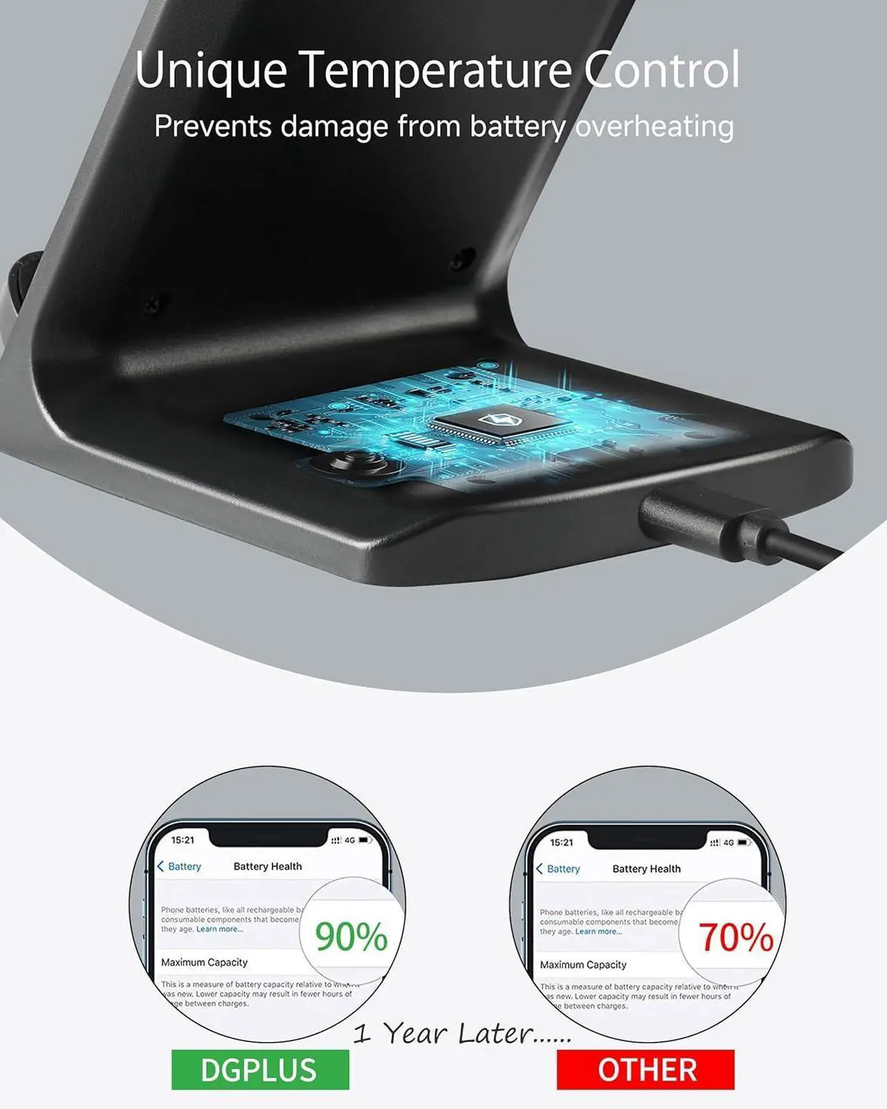 Alt view image 3 of 6 - Wireless Phone Charger for iPhone & Android 15W Fast Qi Wireless Charger Stand for iPhone 16 Pro Max 15 14 13 12 Plus 11  Galaxy S26 Ultra Z Note Pixel 9 (Classic Black)