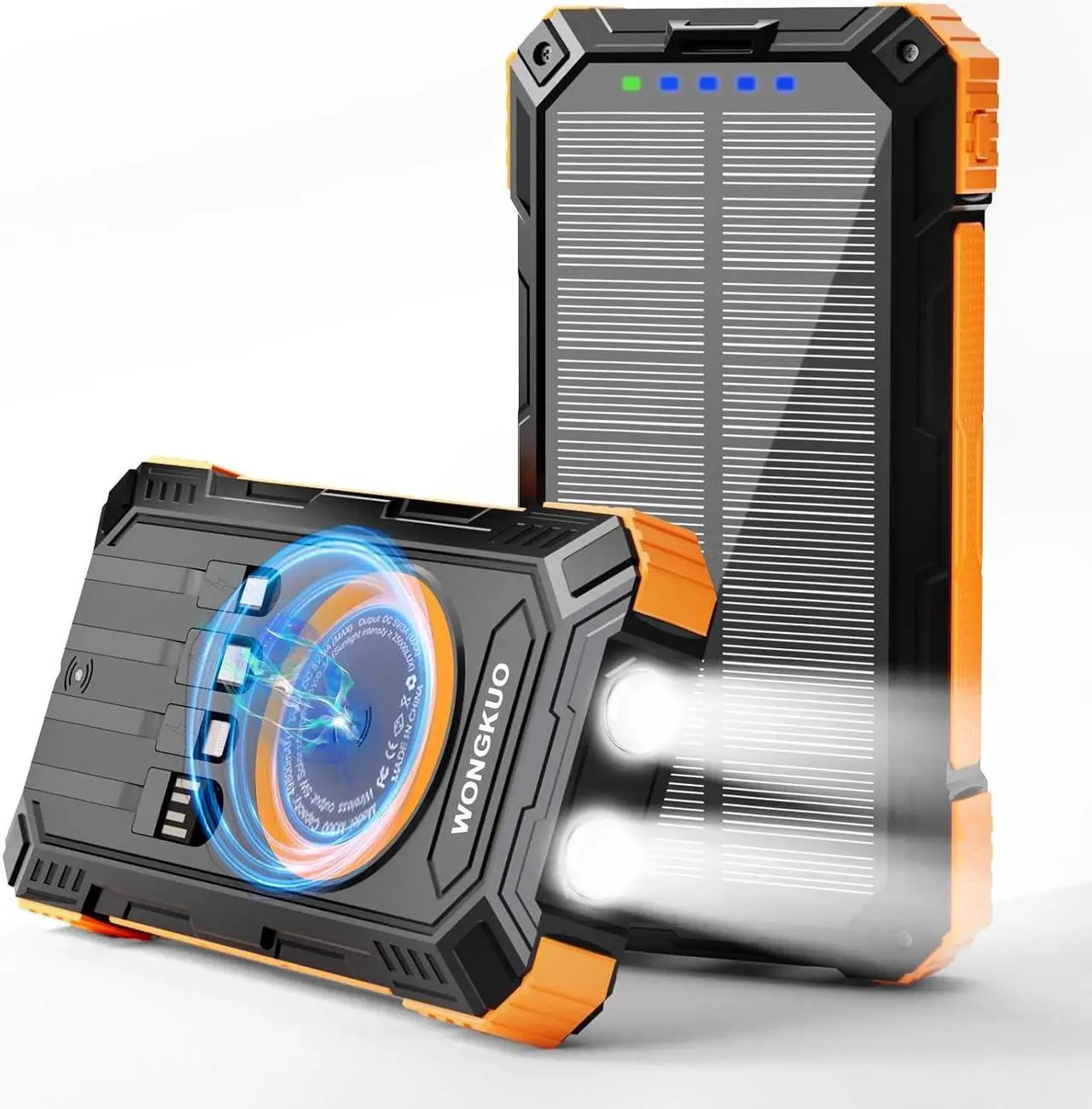 Main image of Solar Charger Power Bank - 49800mAh Solar Phone Charger with USB-C in/Output QC 3.0 Fast Charging with LED Flashlight Portable Power Bank Built-in 4 Cables IP65 Waterproof Fits for Outdoor