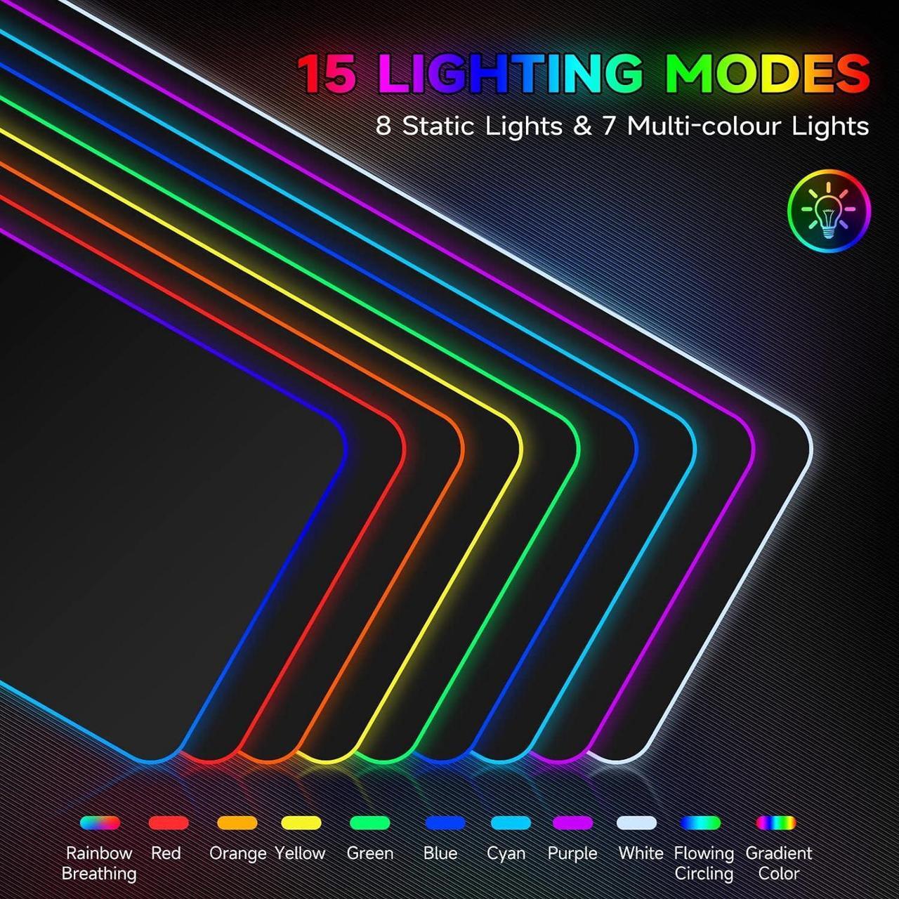 Alt view image 2 of 6 - RGB Gaming Mouse Pad Large Mousepad with Led Light PC Gaming Accessories Black Keyboard Pad for Desk Non-Slip Rubber Base XXL Big Mouse Mat for Gamer Boy Men Gift (31.5 X 12 Inch)