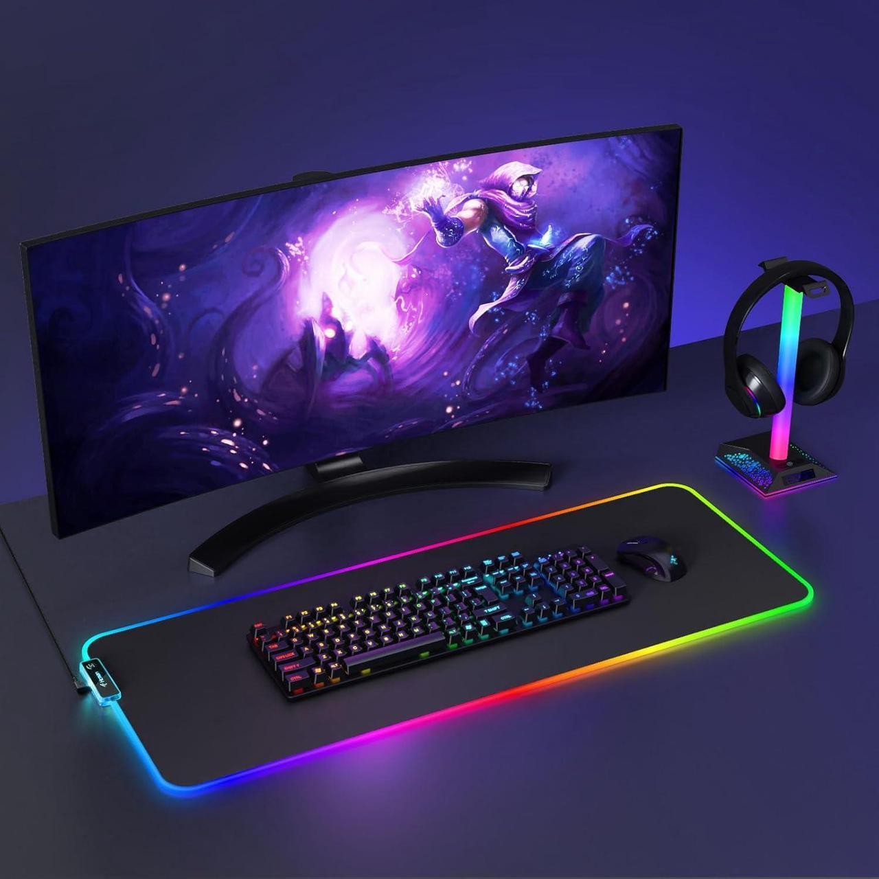 Alt view image 3 of 6 - RGB Gaming Mouse Pad Large Mousepad with Led Light PC Gaming Accessories Black Keyboard Pad for Desk Non-Slip Rubber Base XXL Big Mouse Mat for Gamer Boy Men Gift (31.5 X 12 Inch)