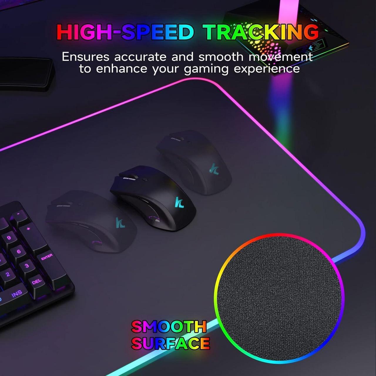 Alt view image 5 of 6 - RGB Gaming Mouse Pad Large Mousepad with Led Light PC Gaming Accessories Black Keyboard Pad for Desk Non-Slip Rubber Base XXL Big Mouse Mat for Gamer Boy Men Gift (31.5 X 12 Inch)