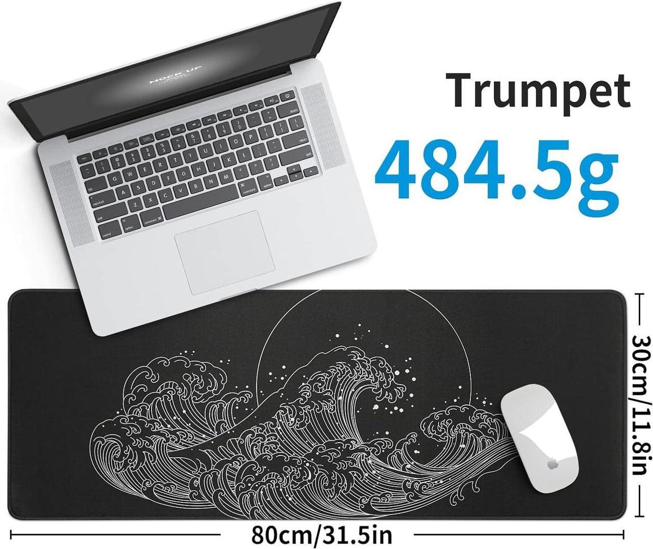 Alt view image 3 of 7 - Gaming Mouse Pad for Desk Large Desk Pad Office Desk Mat with Stitched Edge Non-Slip Waterproof Sea Wave Black Mousepad for Office Home