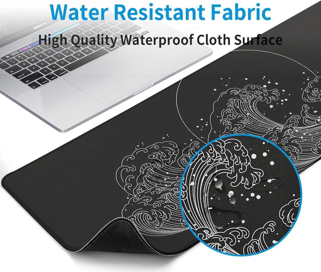 Alt view image 4 of 7 - Gaming Mouse Pad for Desk Large Desk Pad Office Desk Mat with Stitched Edge Non-Slip Waterproof Sea Wave Black Mousepad for Office Home