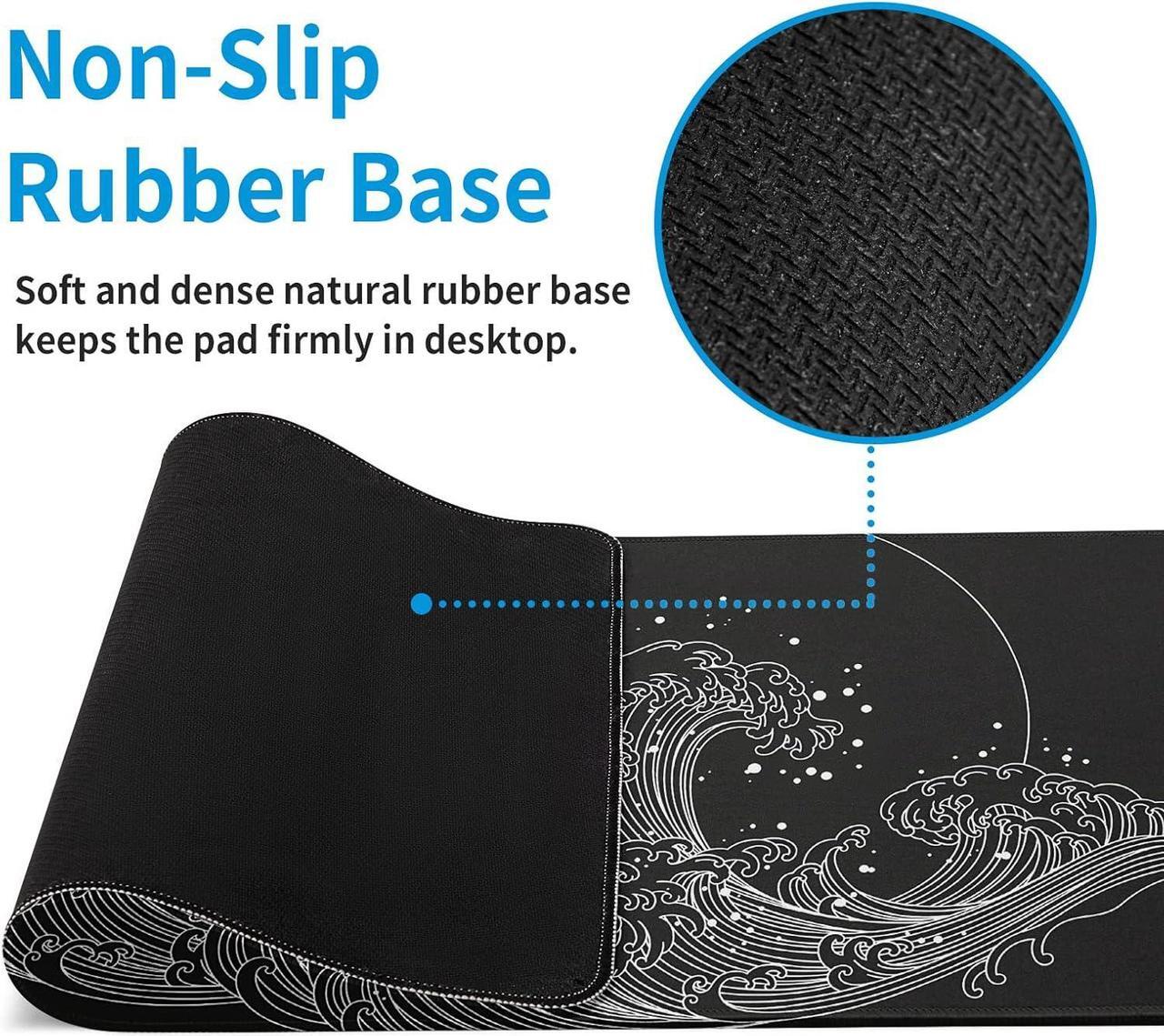 Alt view image 5 of 7 - Gaming Mouse Pad for Desk Large Desk Pad Office Desk Mat with Stitched Edge Non-Slip Waterproof Sea Wave Black Mousepad for Office Home
