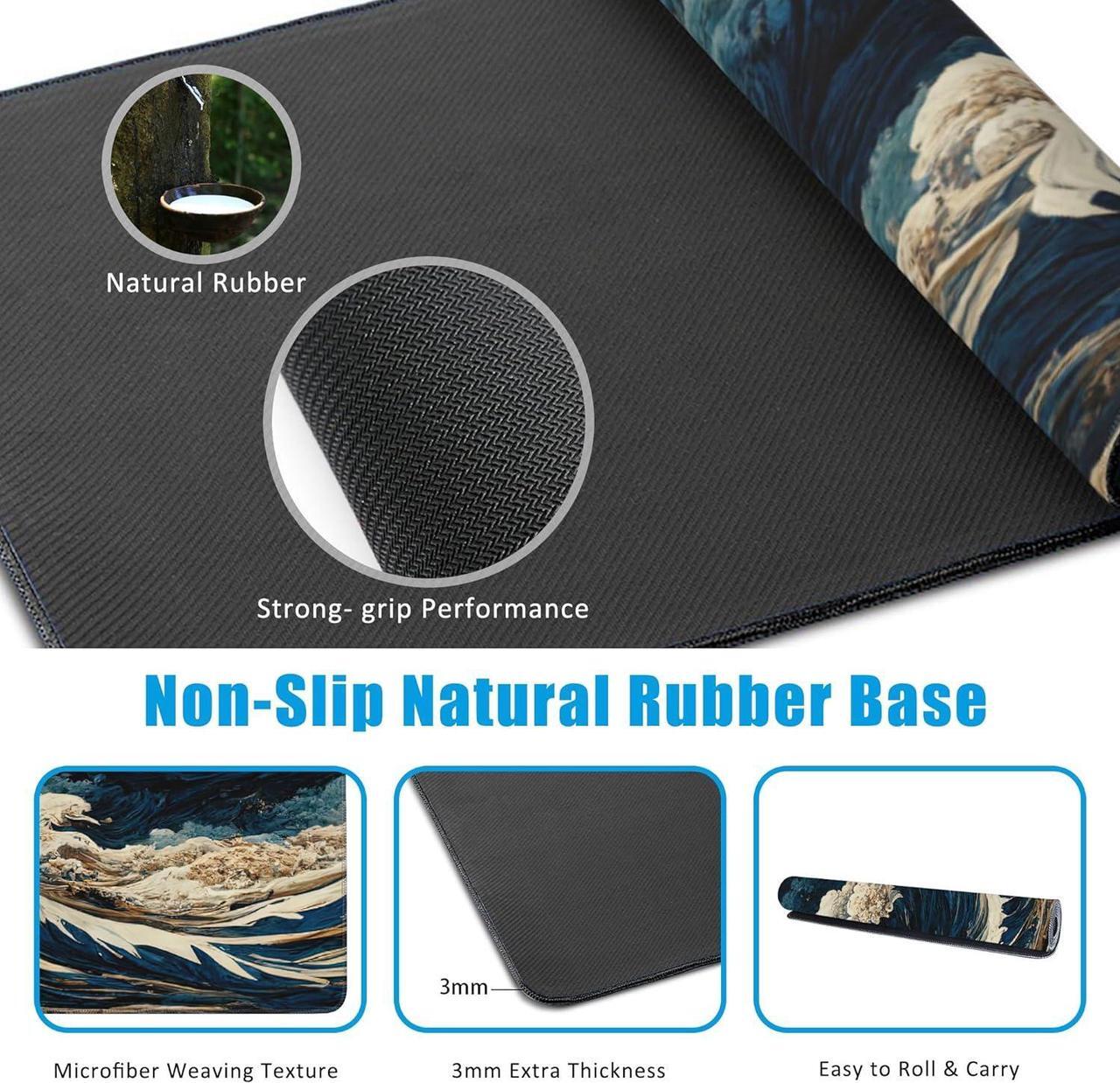Alt view image 5 of 7 - Japanese Ocean Waves Large Gaming Mouse Pad Waterproof Desk Mat for Desktop Non-Slip Rubber Base Mousepad with Stitched Edges for Laptop Office and Home 35.4X15.7 Inch