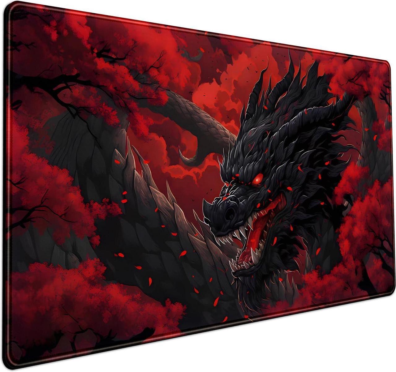 Main image of Huge Dragon Large Mouse Pad Red and Black Mousepad Red Desk Mat Big Full Keyboard and Mouse Pad Cool Desk Pad for Keyboard Mouse with Stitched Edges Anti-Slip Funny Desk Pad 31.5 X 15.8 in.