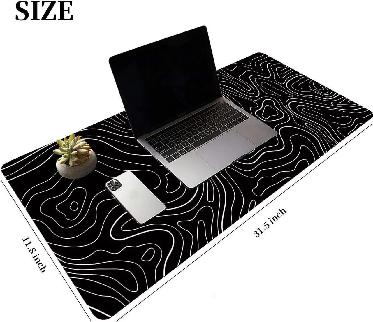 Alt view image 2 of 7 - Large Gaming TOPO Keyboard Mouse Pad Black and White Topographic Mouse Pad with Anti-Slip Rubber Base Extended XXL Long Gaming Mousepad Big Mouse Pads for Desk 31.5 X 11.8 Inch