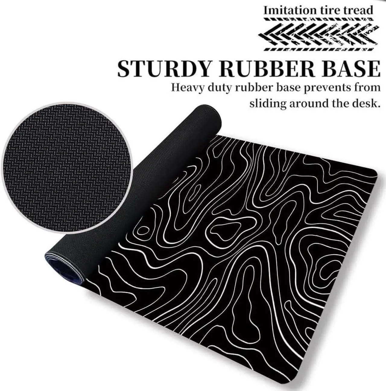Alt view image 4 of 7 - Large Gaming TOPO Keyboard Mouse Pad Black and White Topographic Mouse Pad with Anti-Slip Rubber Base Extended XXL Long Gaming Mousepad Big Mouse Pads for Desk 31.5 X 11.8 Inch