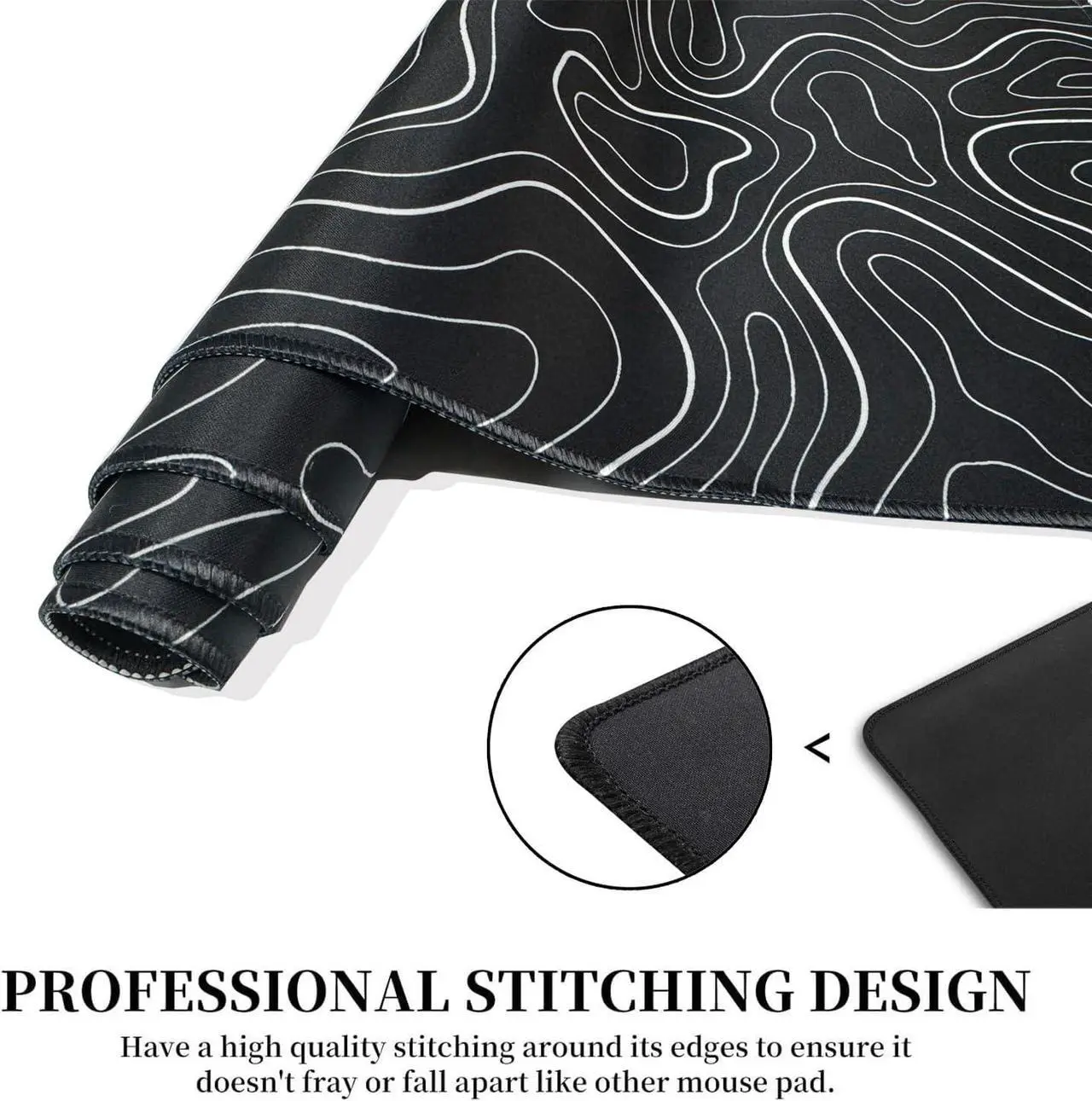 Alt view image 5 of 7 - Large Gaming TOPO Keyboard Mouse Pad Black and White Topographic Mouse Pad with Anti-Slip Rubber Base Extended XXL Long Gaming Mousepad Big Mouse Pads for Desk 31.5 X 11.8 Inch