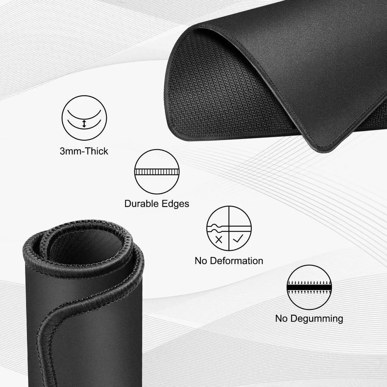 Alt view image 3 of 7 - 3 Pack Mouse Pad with Stitched Edge Comfortable Mouse Pads with Non-Slip Rubber Base Washable Mousepads Bulk with Lycra Cloth Mouse Pads for Computers Laptop Mouse 10.2x8.3x0.12inch Black