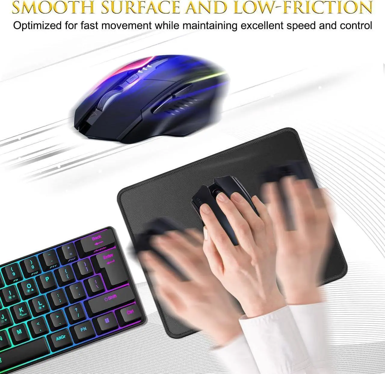 Alt view image 4 of 7 - 3 Pack Mouse Pad with Stitched Edge Comfortable Mouse Pads with Non-Slip Rubber Base Washable Mousepads Bulk with Lycra Cloth Mouse Pads for Computers Laptop Mouse 10.2x8.3x0.12inch Black