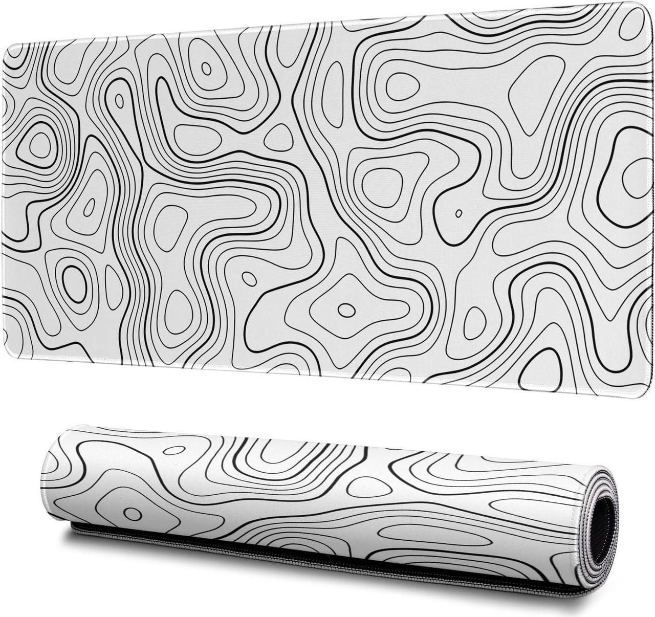 Main image of Topographic Contour Gaming Mouse Pad White Large Mouse Pad for Keyboard and Mousepad Desk Mat with 3mm Non-Slip Base and Stitched Edge for Gaming and Office Computer Mat Protector Mat 31.5x11.8 Inch