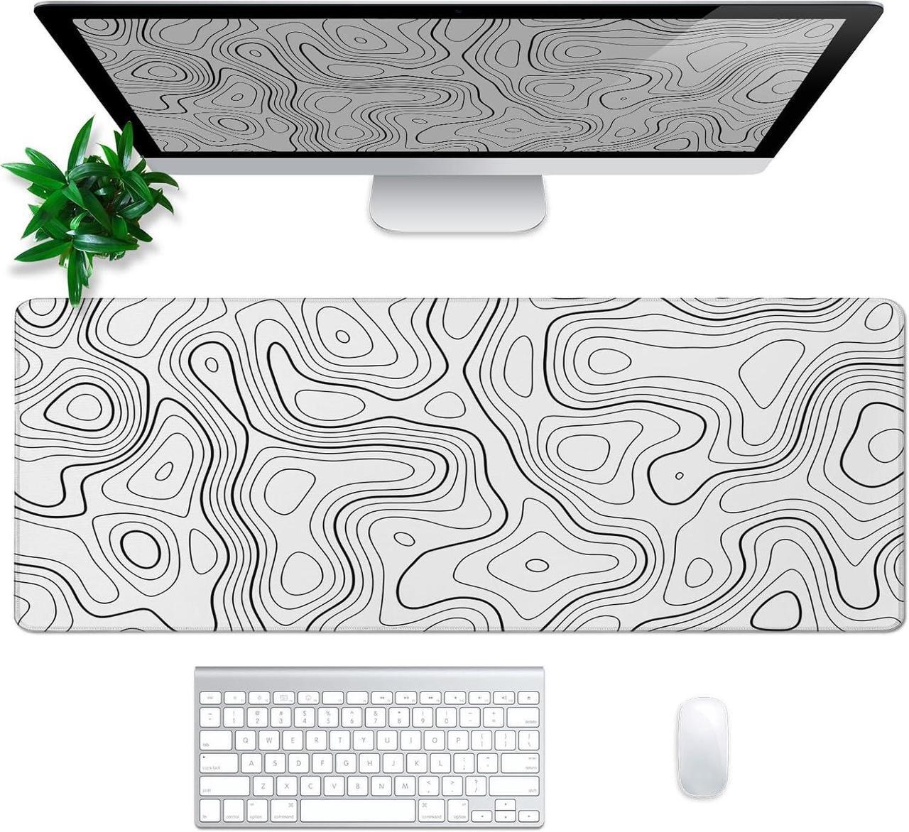 Alt view image 2 of 7 - Topographic Contour Gaming Mouse Pad White Large Mouse Pad for Keyboard and Mousepad Desk Mat with 3mm Non-Slip Base and Stitched Edge for Gaming and Office Computer Mat Protector Mat 31.5x11.8 Inch