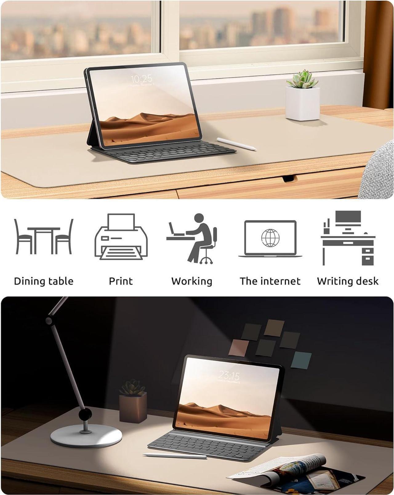 Alt view image 6 of 7 - Leather Desk Pad Protector Office Desk Mat Large Mouse Pad Non-Slip PU Leather Desk Blotter Laptop Desk Pad Waterproof Desk Writing Pad for Office and Home (Eggshell 31.5 x 15.8)