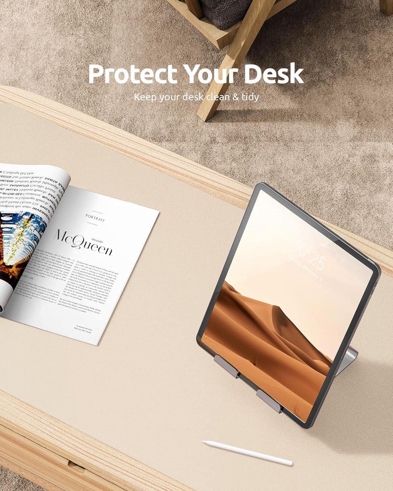 Alt view image 7 of 7 - Leather Desk Pad Protector Office Desk Mat Large Mouse Pad Non-Slip PU Leather Desk Blotter Laptop Desk Pad Waterproof Desk Writing Pad for Office and Home (Eggshell 31.5 x 15.8)