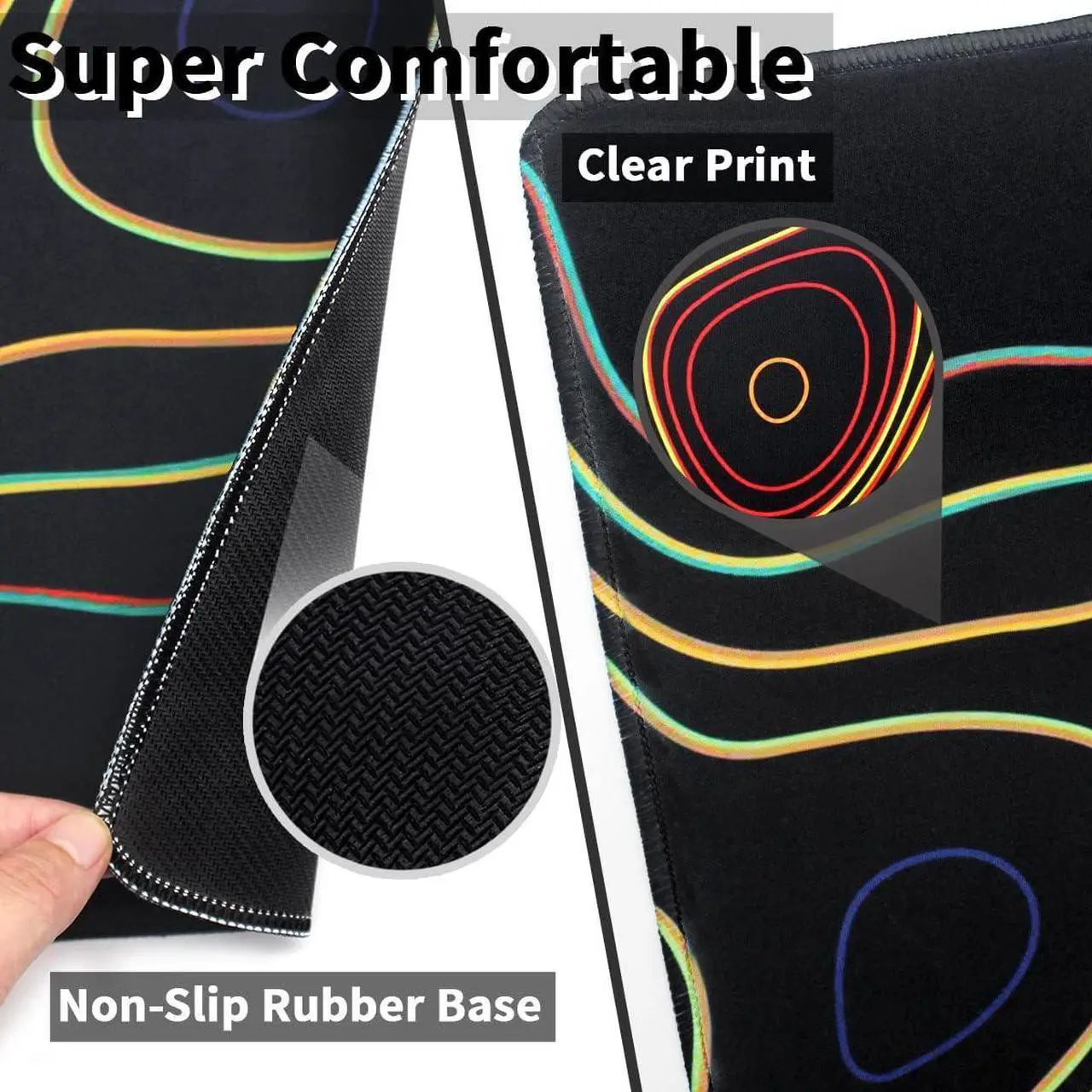 Alt view image 5 of 7 - Extended Mouse Pad with Stitched Edges Extra Large Gaming Mousepads with Non-Slip Rubber Base and Micro-Weave Cloth Desk Mat for Gamer Office Home(35.4x15.7 inch Topographic Map Colorful)