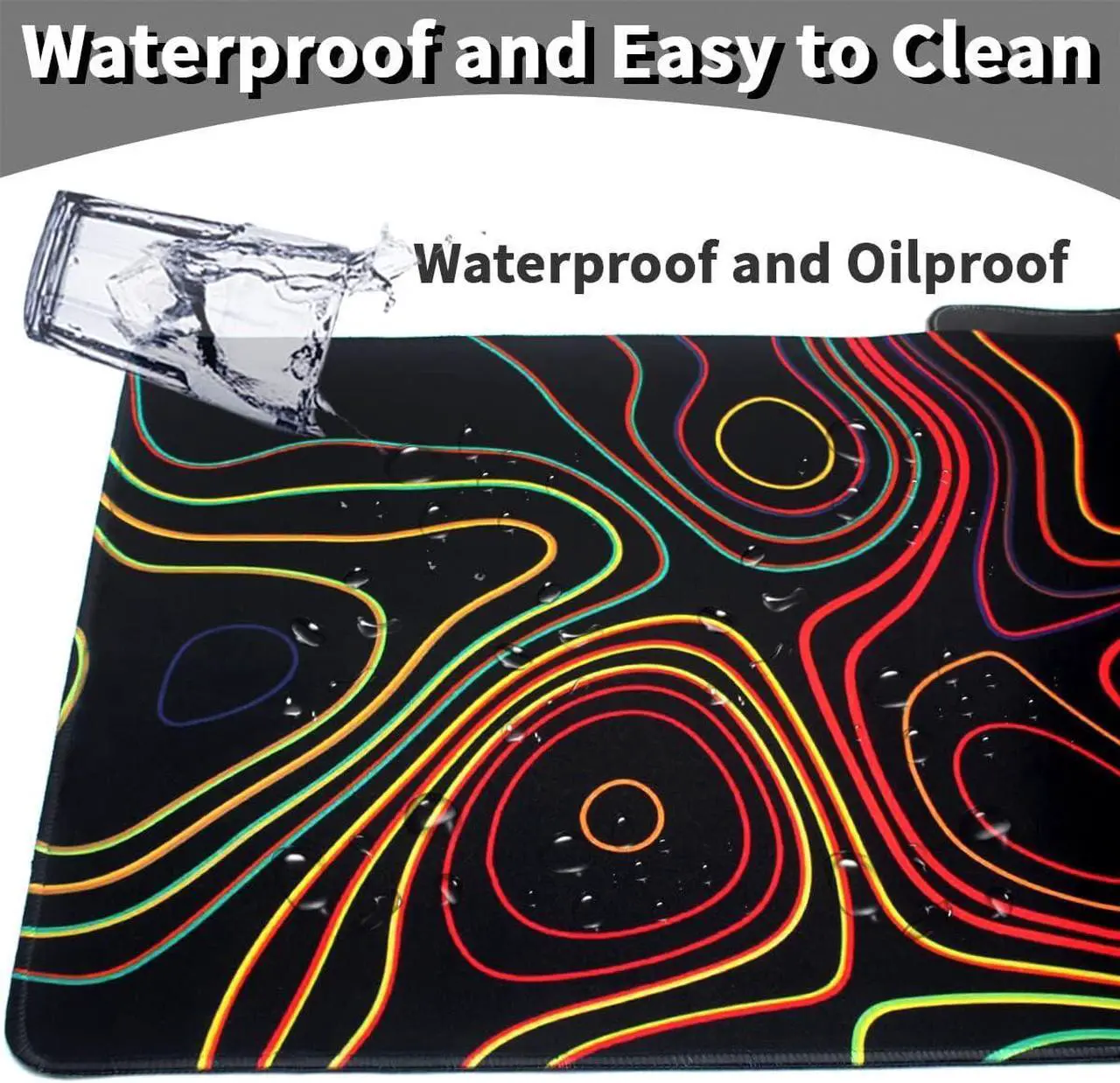 Alt view image 6 of 7 - Extended Mouse Pad with Stitched Edges Extra Large Gaming Mousepads with Non-Slip Rubber Base and Micro-Weave Cloth Desk Mat for Gamer Office Home(35.4x15.7 inch Topographic Map Colorful)