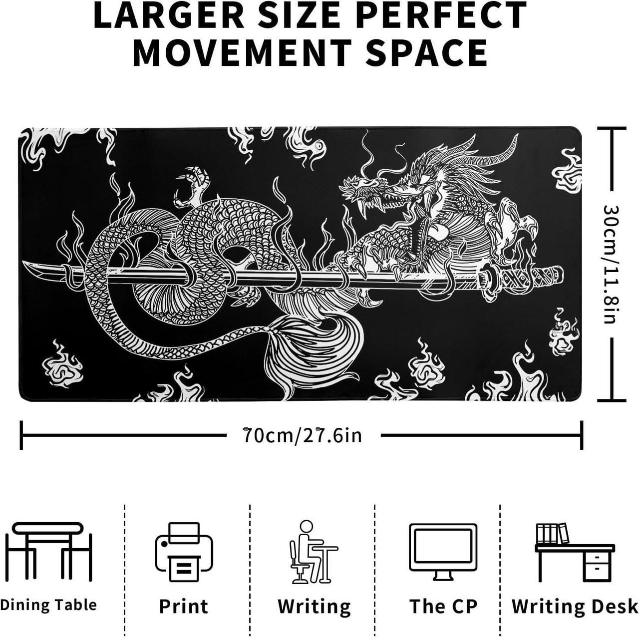 Alt view image 2 of 7 - Dragon Gaming Mouse Pad Black Large Mouse Pad for Keyboard and Mousepad Desk Mat with 3mm Non-Slip Base and Stitched Edge for Gaming and Office Computer Mat Protector Mat 27.6x11.8 Inch