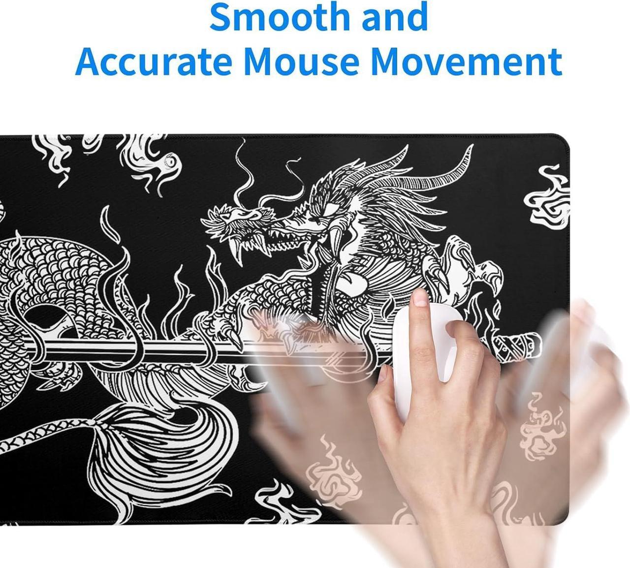 Alt view image 7 of 7 - Dragon Gaming Mouse Pad Black Large Mouse Pad for Keyboard and Mousepad Desk Mat with 3mm Non-Slip Base and Stitched Edge for Gaming and Office Computer Mat Protector Mat 27.6x11.8 Inch