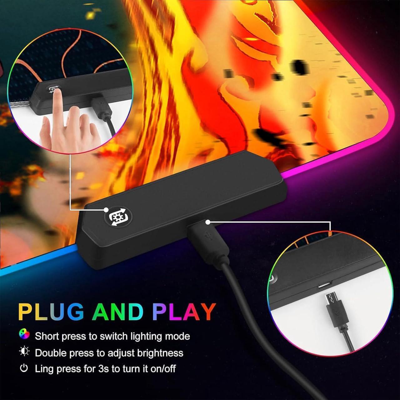 Alt view image 3 of 7 - RGB XX-Large Gaming Anime Mouse Pad Custom Desk Pad Mousepad with Anti-Slip Rubber Base and Stitched Edges Mouse Mat Portable Desk Mat for Office Computer Work Game Desk Decor 31.5X15.7 inch