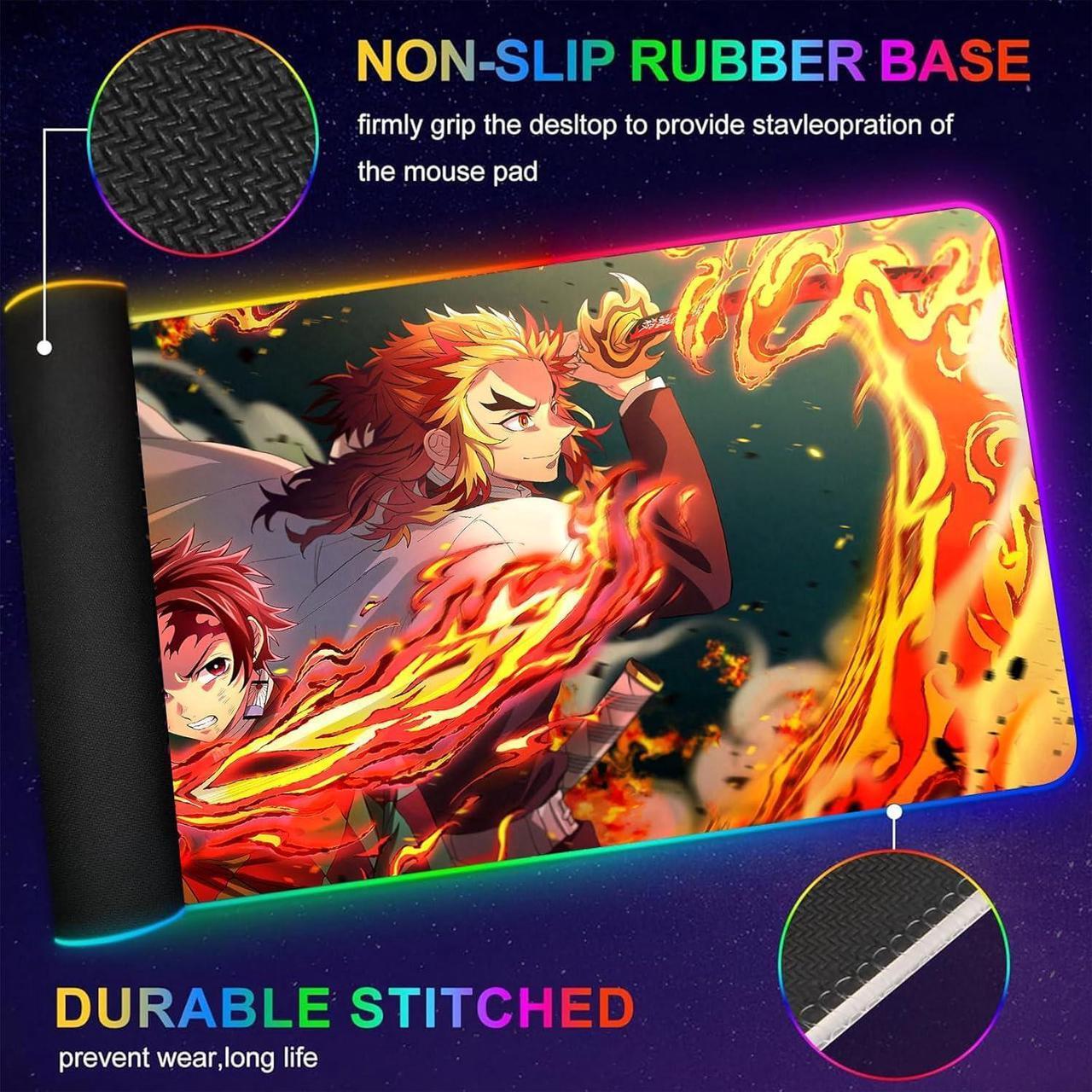 Alt view image 2 of 7 - RGB XX-Large Gaming Anime Mouse Pad Custom Desk Pad Mousepad with Anti-Slip Rubber Base and Stitched Edges Mouse Mat Portable Desk Mat for Office Computer Work Game Desk Decor 31.5X15.7 inch