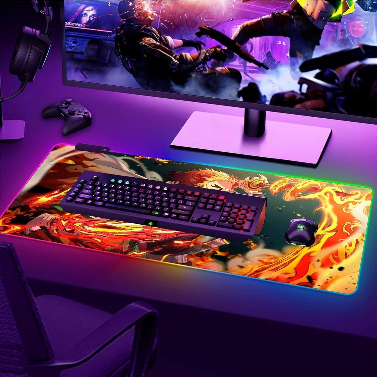 Alt view image 7 of 7 - RGB XX-Large Gaming Anime Mouse Pad Custom Desk Pad Mousepad with Anti-Slip Rubber Base and Stitched Edges Mouse Mat Portable Desk Mat for Office Computer Work Game Desk Decor 31.5X15.7 inch