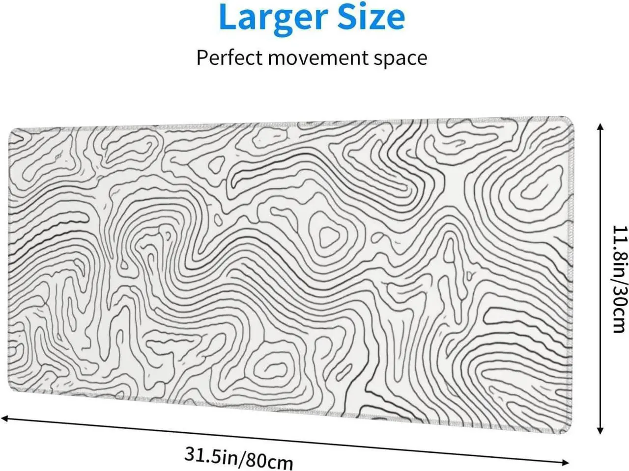 Alt view image 4 of 7 - Topographic White Gaming Mouse Pad 12x 31.5in Desk Mat Minimalist Mouse Pads for Desk Extended White Keyboard Mousepad with Non-Slip Base and Stitched Edge