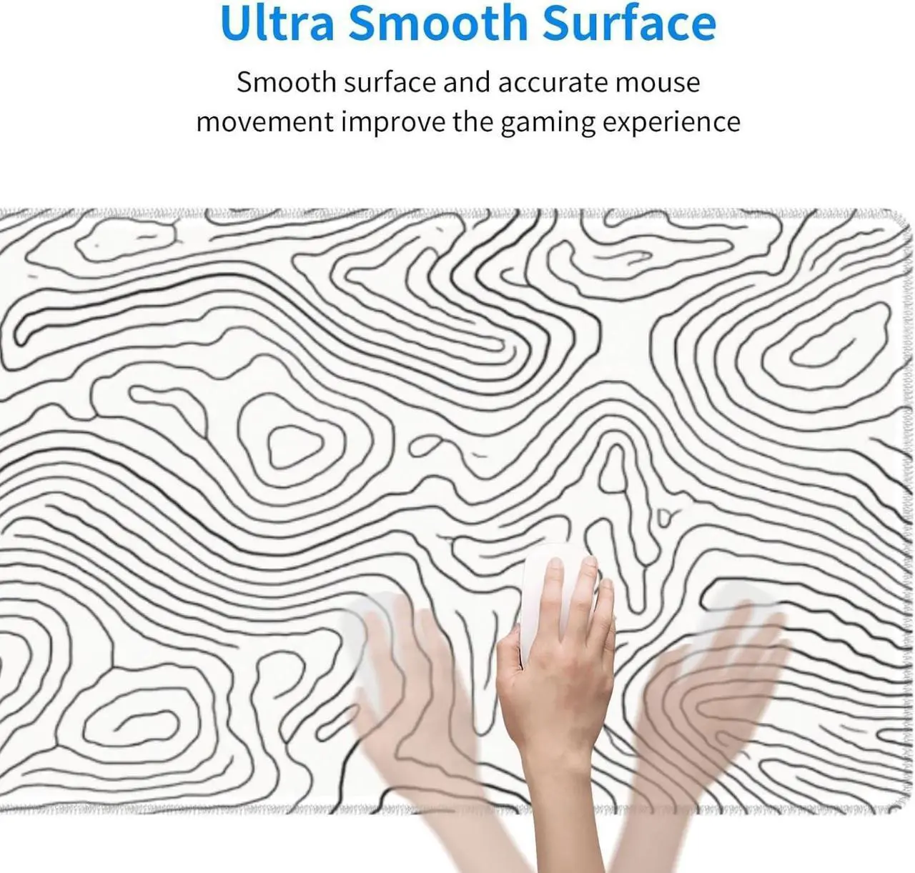 Alt view image 6 of 7 - Topographic White Gaming Mouse Pad 12x 31.5in Desk Mat Minimalist Mouse Pads for Desk Extended White Keyboard Mousepad with Non-Slip Base and Stitched Edge