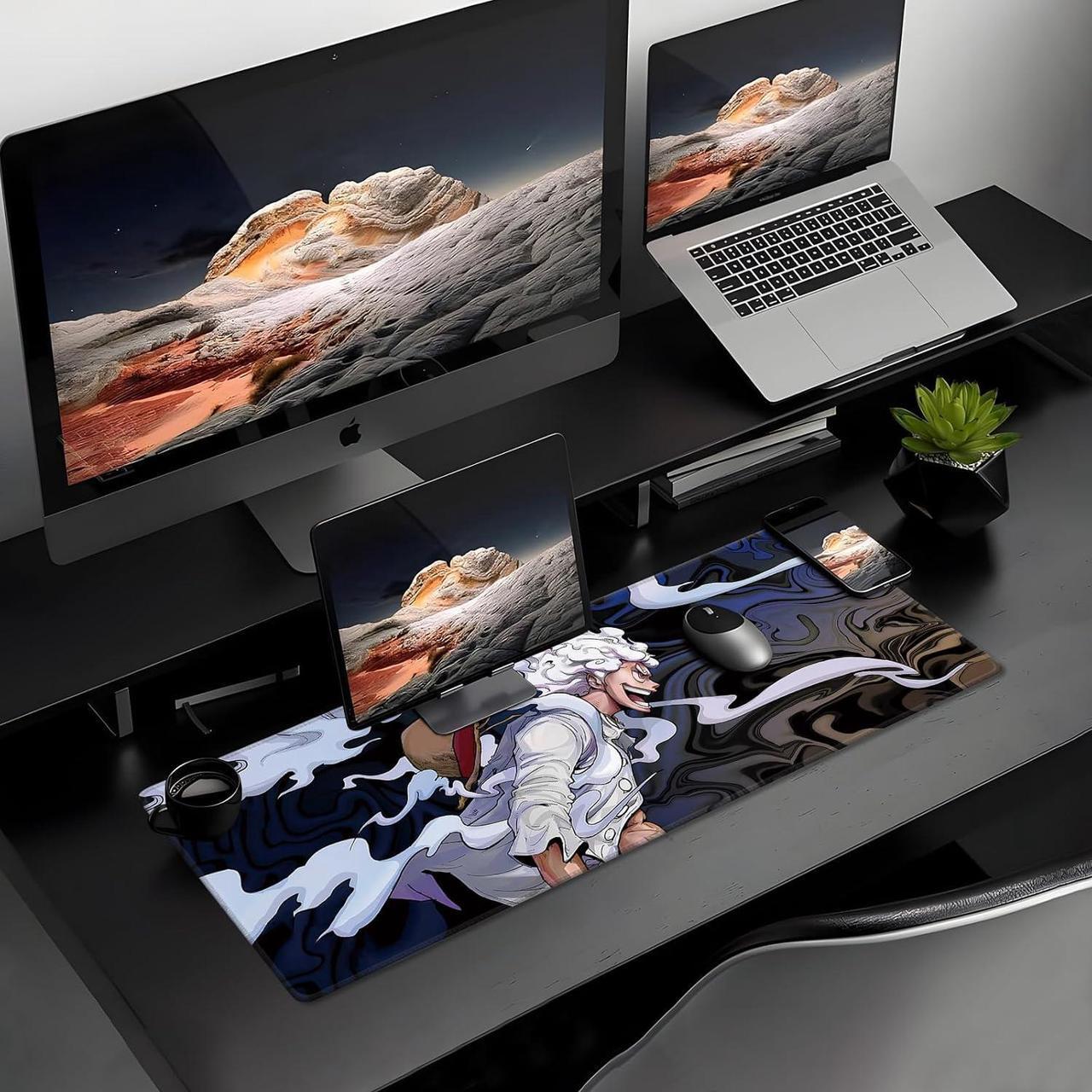 Alt view image 2 of 7 - Anime One Piece Gaming Mouse Pad Non-Slip Rubber Desk Mat Gear 5 Luffy Mousepad for Office Desk Decor 31.5 x 11.8inches x 3mm