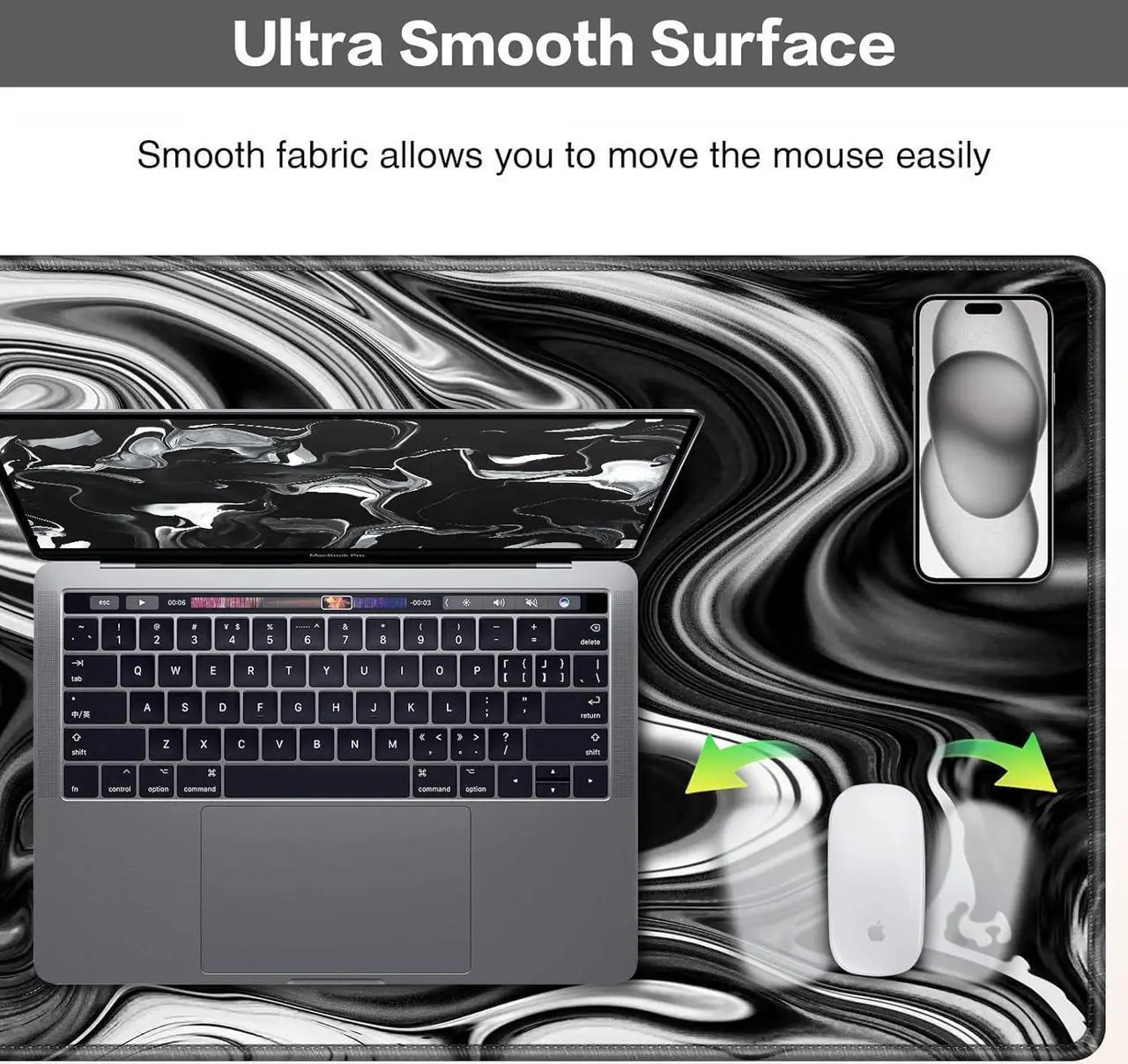 Alt view image 3 of 7 - Gaming Mouse Pad Large Mouse Pad XXL 35.4×15.7in Extended Computer Keyboard Mouse Mat Desk Pad for Laptop with Stitched Edges Waterproof Mousepad for Gamer Home&Office (Fluid - Black & White)
