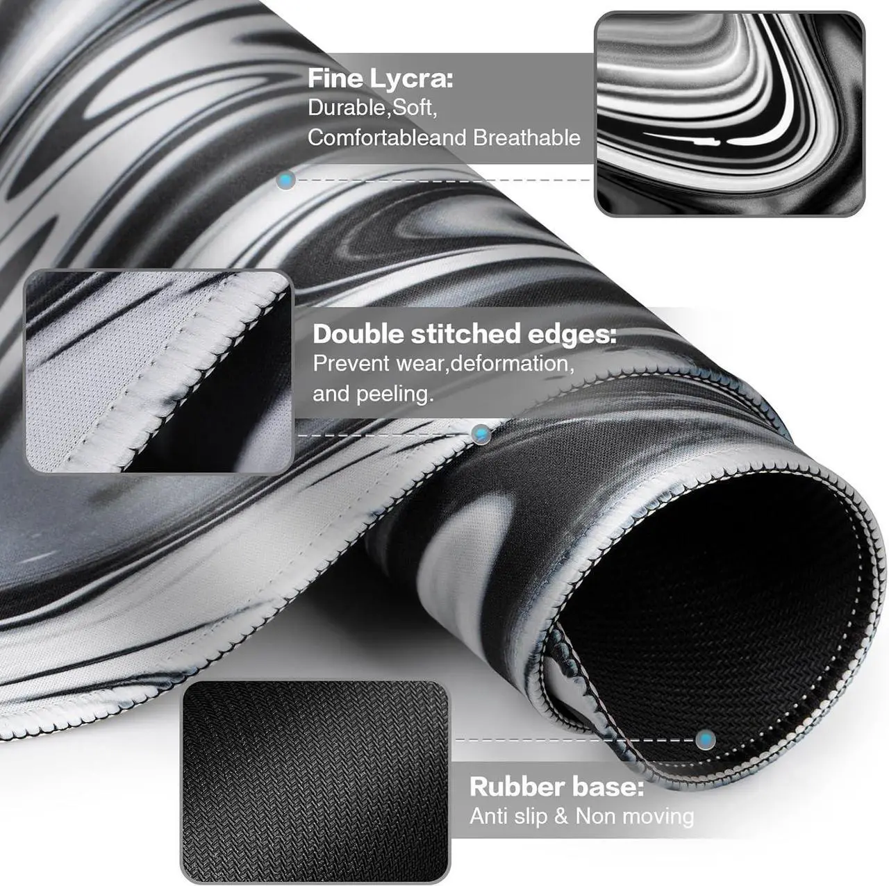 Alt view image 4 of 7 - Gaming Mouse Pad Large Mouse Pad XXL 35.4×15.7in Extended Computer Keyboard Mouse Mat Desk Pad for Laptop with Stitched Edges Waterproof Mousepad for Gamer Home&Office (Fluid - Black & White)
