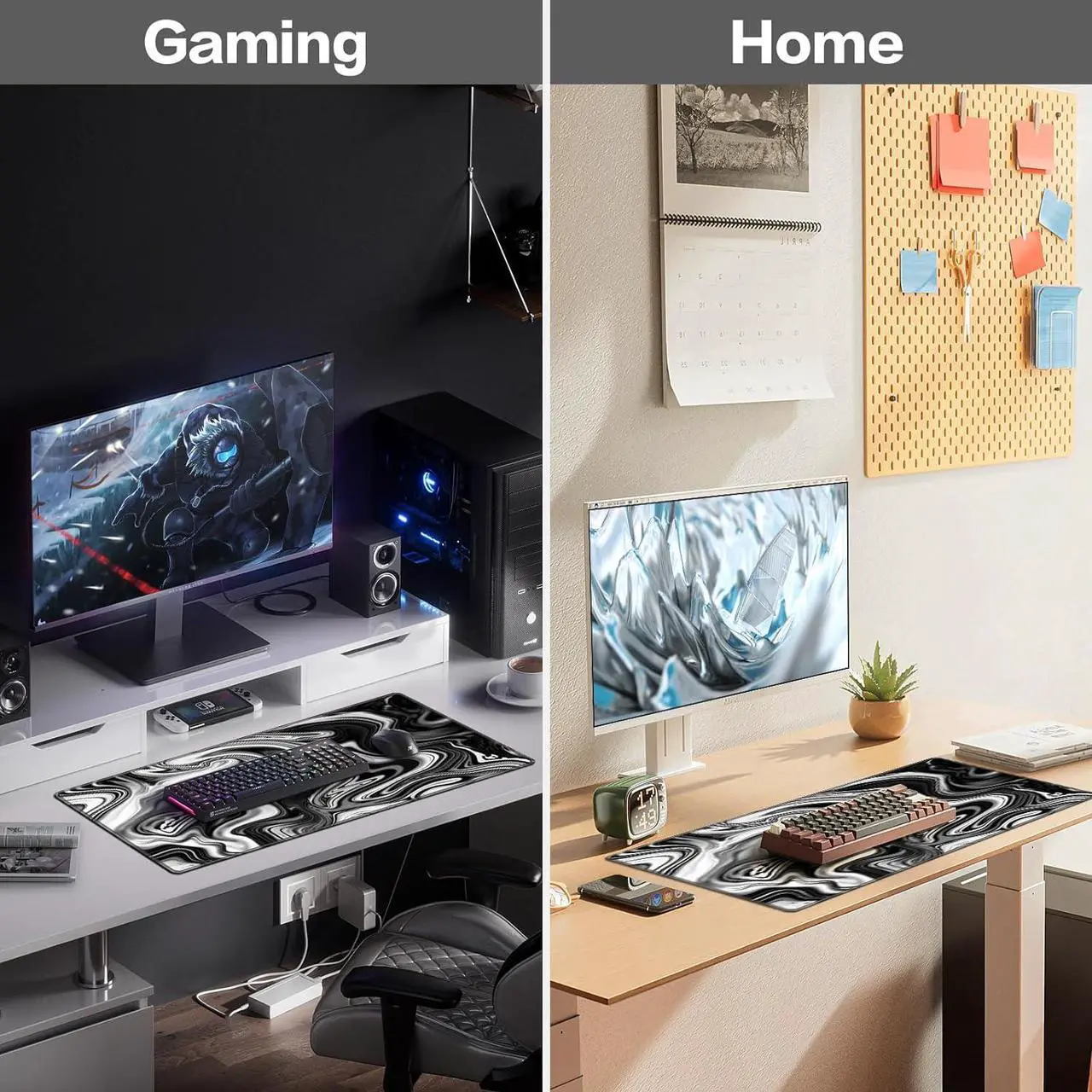 Alt view image 7 of 7 - Gaming Mouse Pad Large Mouse Pad XXL 35.4×15.7in Extended Computer Keyboard Mouse Mat Desk Pad for Laptop with Stitched Edges Waterproof Mousepad for Gamer Home&Office (Fluid - Black & White)