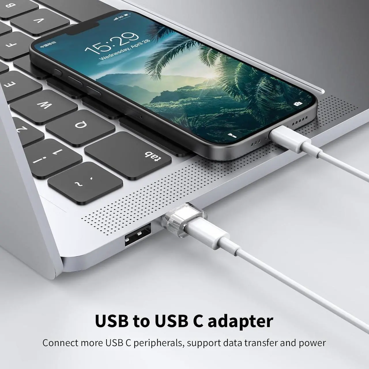 Alt view image 3 of 7 - 10 Pack USB to USB C Adapter USB C Female to A Male Charger Converter Compatible with Apple Watch iPhone 15 14 13 12 Pro Max Plus Note iPad 9 10 Air 5 Mini 6 Galaxy Pixel and etc.(Clear)