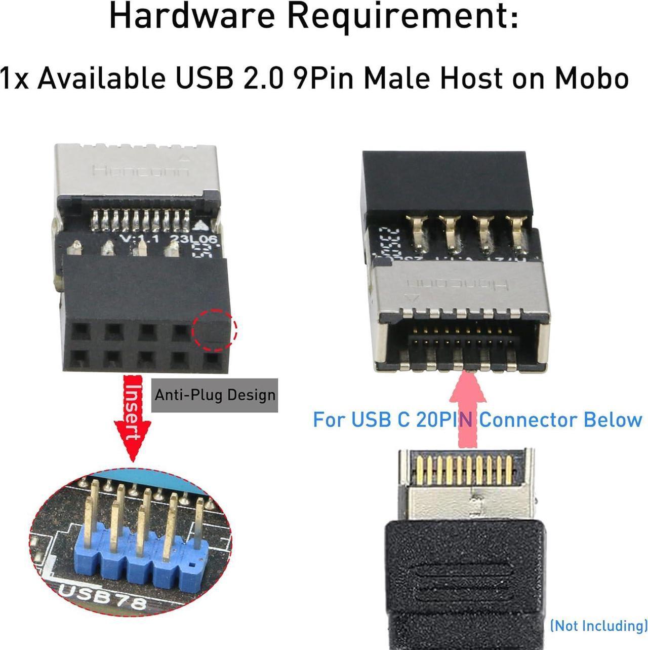 Alt view image 4 of 7 - USB 2.0 to USB 3.2 Gen 1 Header Adapter [2-Pack] Internal 9Pin Female to USB 3.1 Type-E (A-Key) Female Converter for Extending USB C Ports on Front Panel of PC