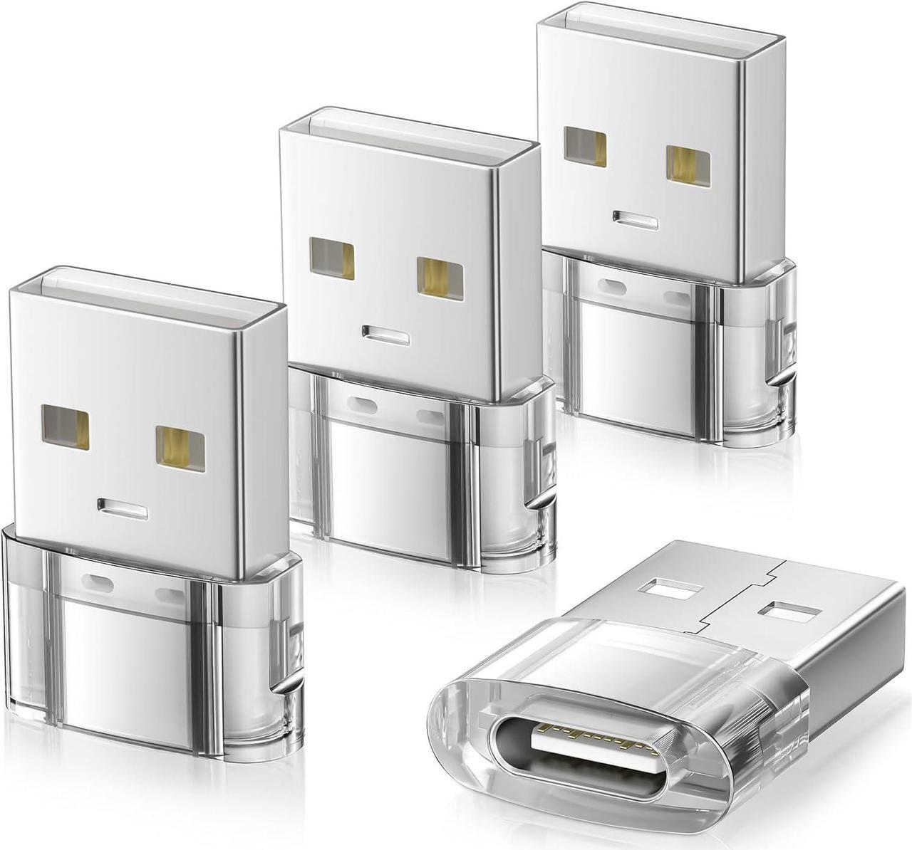 Main image of USB to USB C Adapter 4 Pack Transparent Type-C Female to A Male Car Charger Converter for New iPhone 16 Pro Max Plus 15 14 13 Apple Watch 10 9 8 Airpods iPad Air 5 Mini 6 7  S24 Ultra