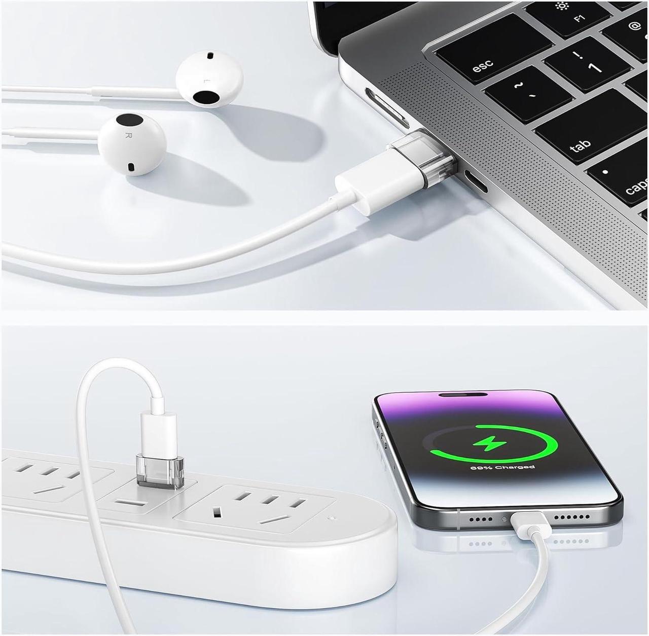 Alt view image 5 of 7 - USB to USB C Adapter 4 Pack Transparent Type-C Female to A Male Car Charger Converter for New iPhone 16 Pro Max Plus 15 14 13 Apple Watch 10 9 8 Airpods iPad Air 5 Mini 6 7  S24 Ultra