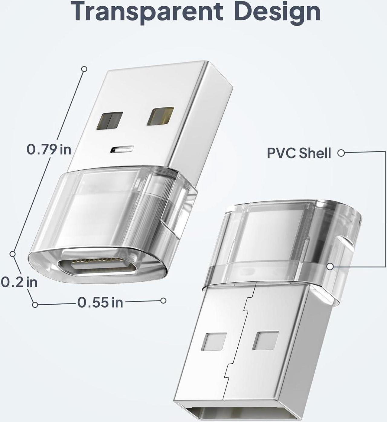 Alt view image 7 of 7 - USB to USB C Adapter 4 Pack Transparent Type-C Female to A Male Car Charger Converter for New iPhone 16 Pro Max Plus 15 14 13 Apple Watch 10 9 8 Airpods iPad Air 5 Mini 6 7  S24 Ultra